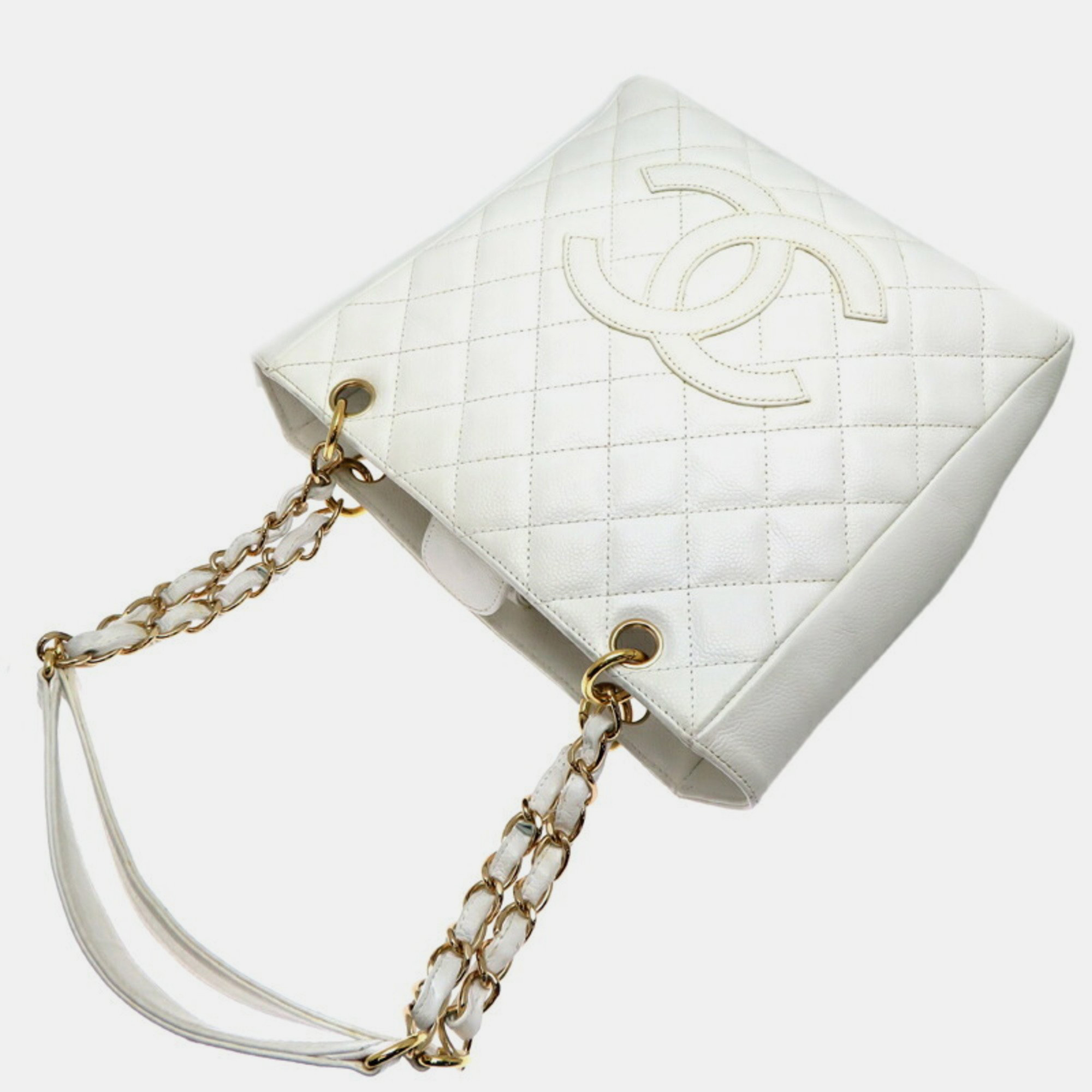 Chanel Caviar Skin White Seal PST Chain Tote  Bag