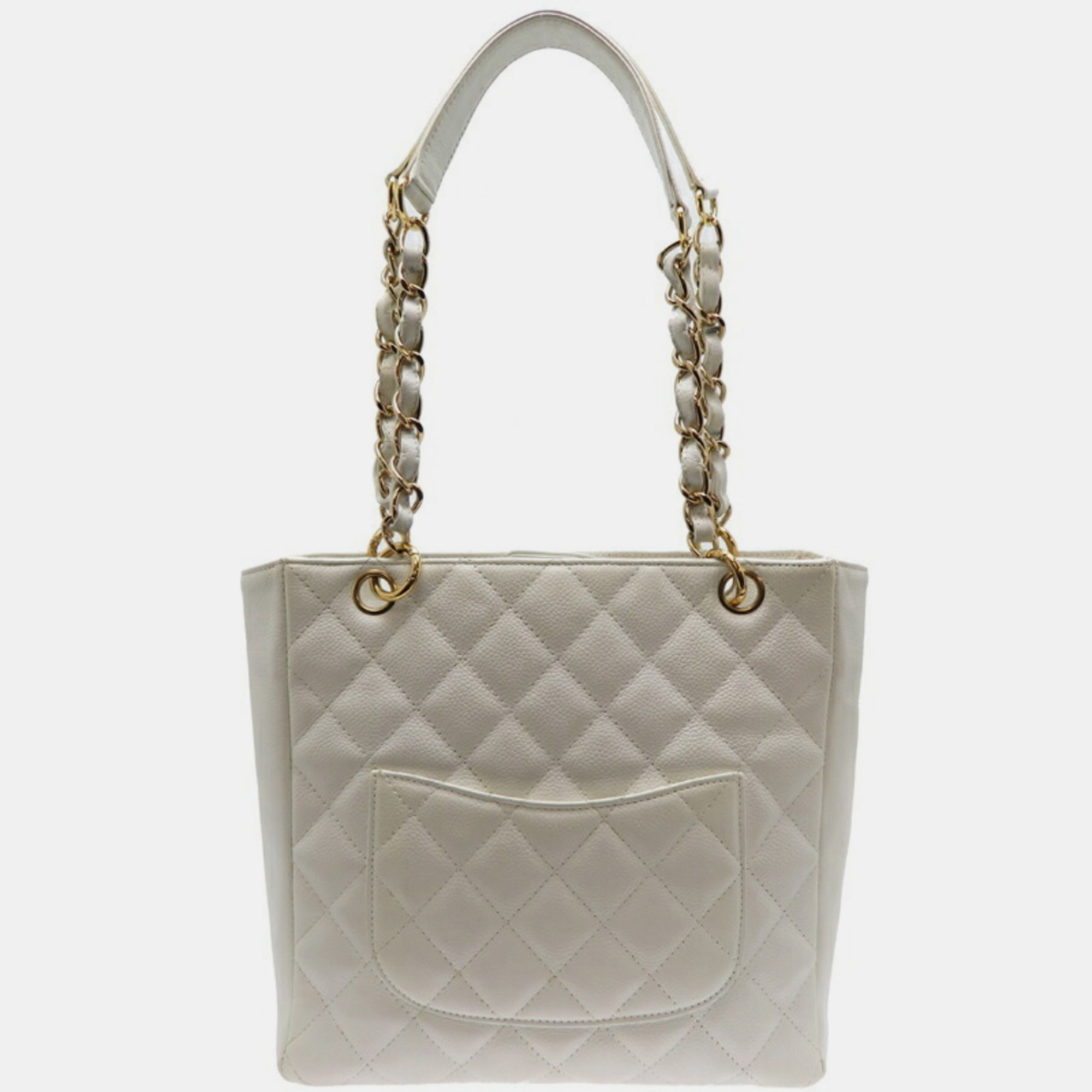 Chanel Caviar Skin White Seal PST Chain Tote  Bag