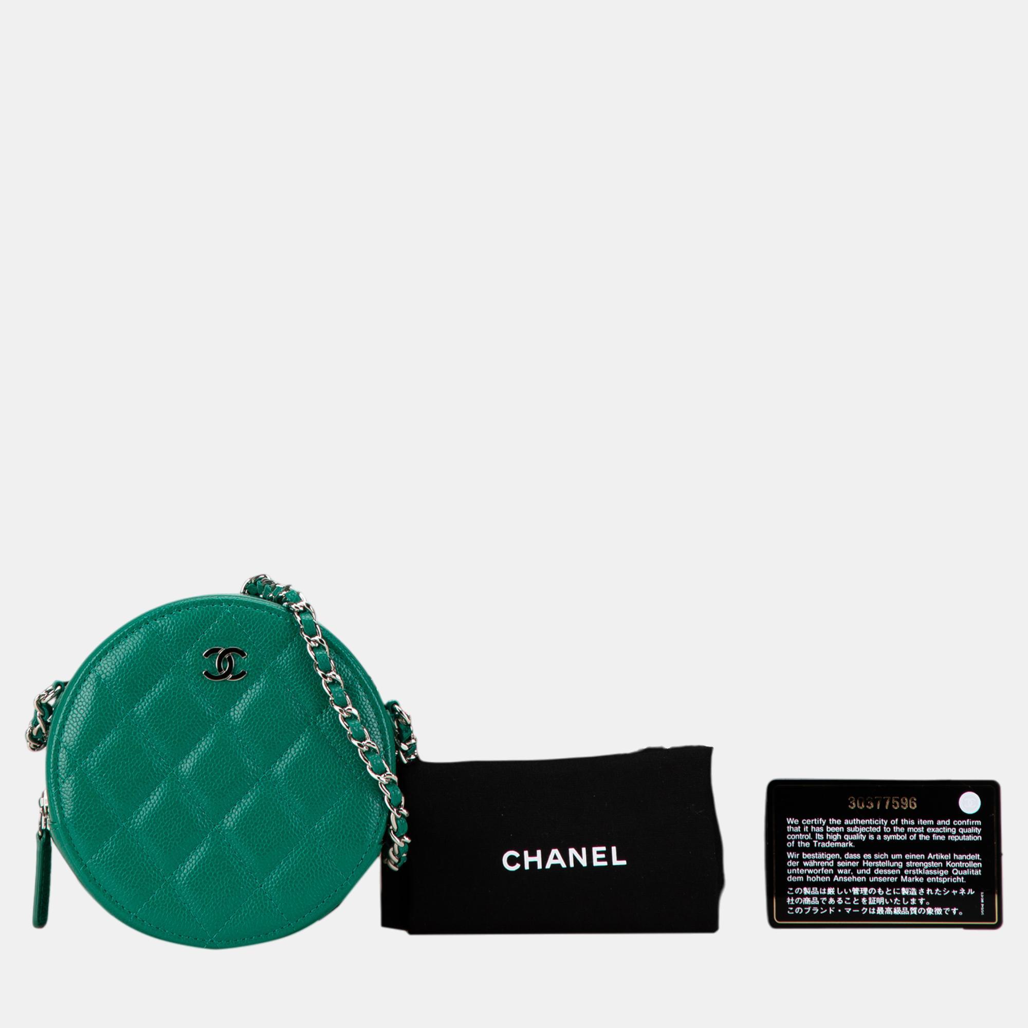 Chanel Quilted Caviar Round Clutch With Chain