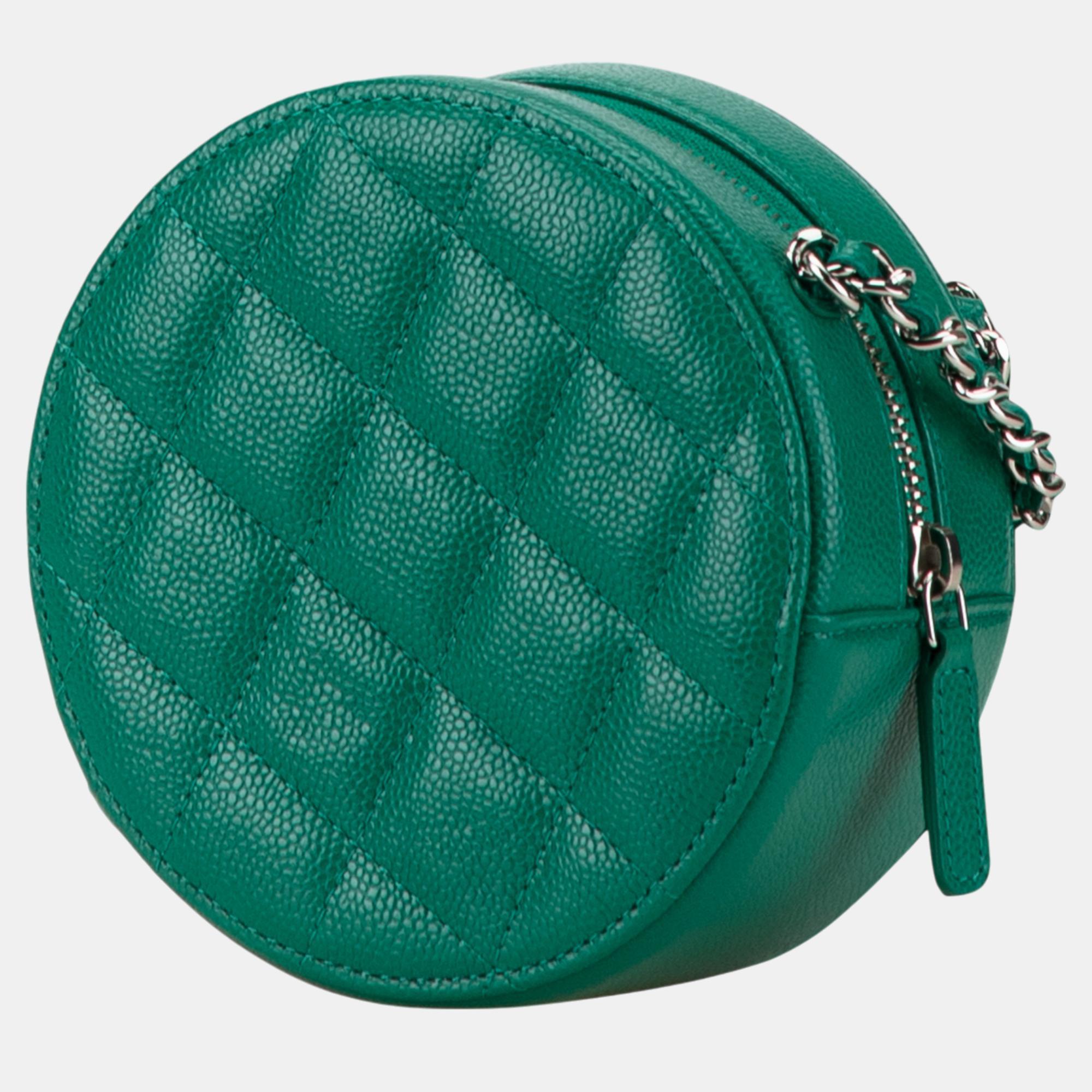 Chanel Quilted Caviar Round Clutch With Chain