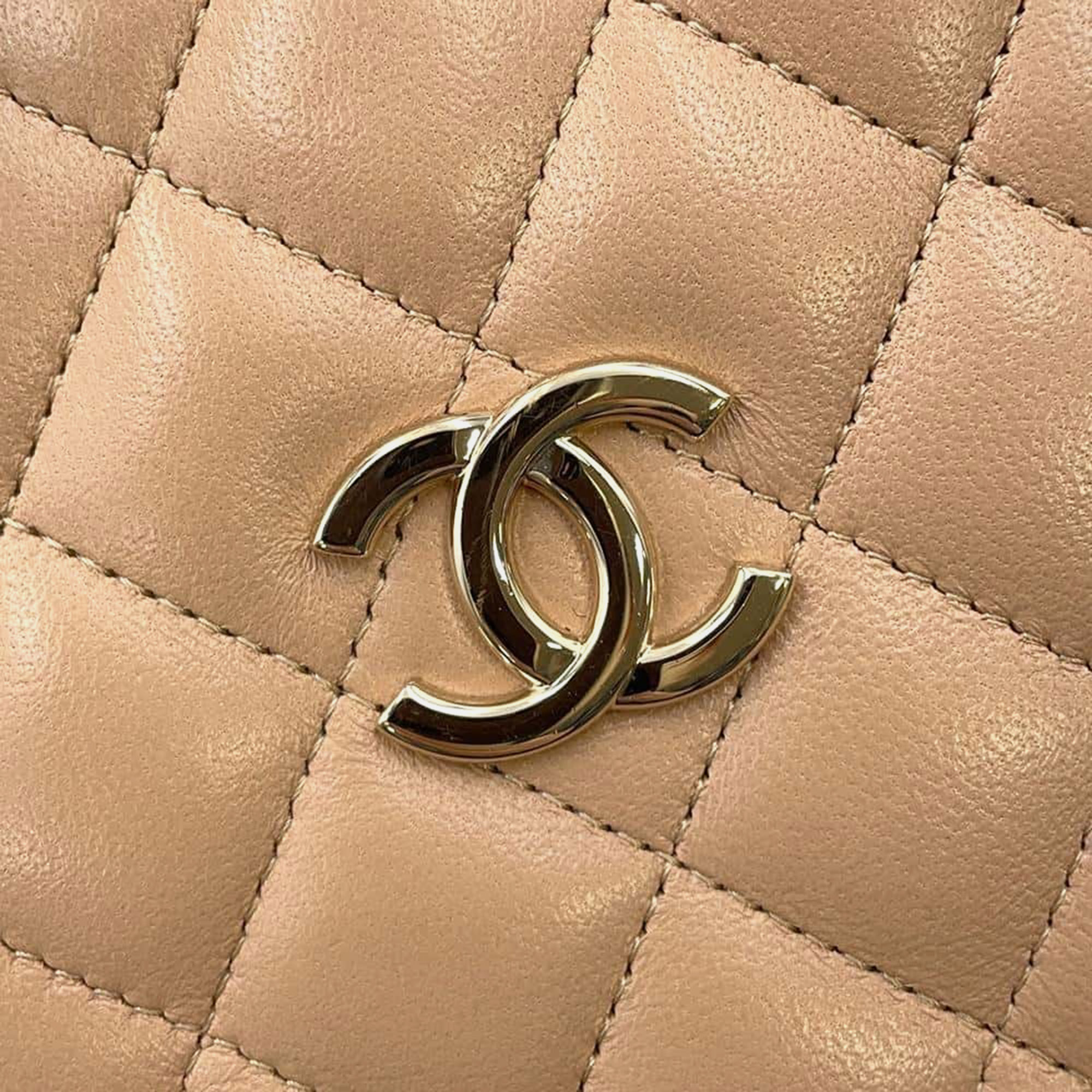 Chanel Beige Lambskin Matelasse Chain Bucket Shoulder Bag