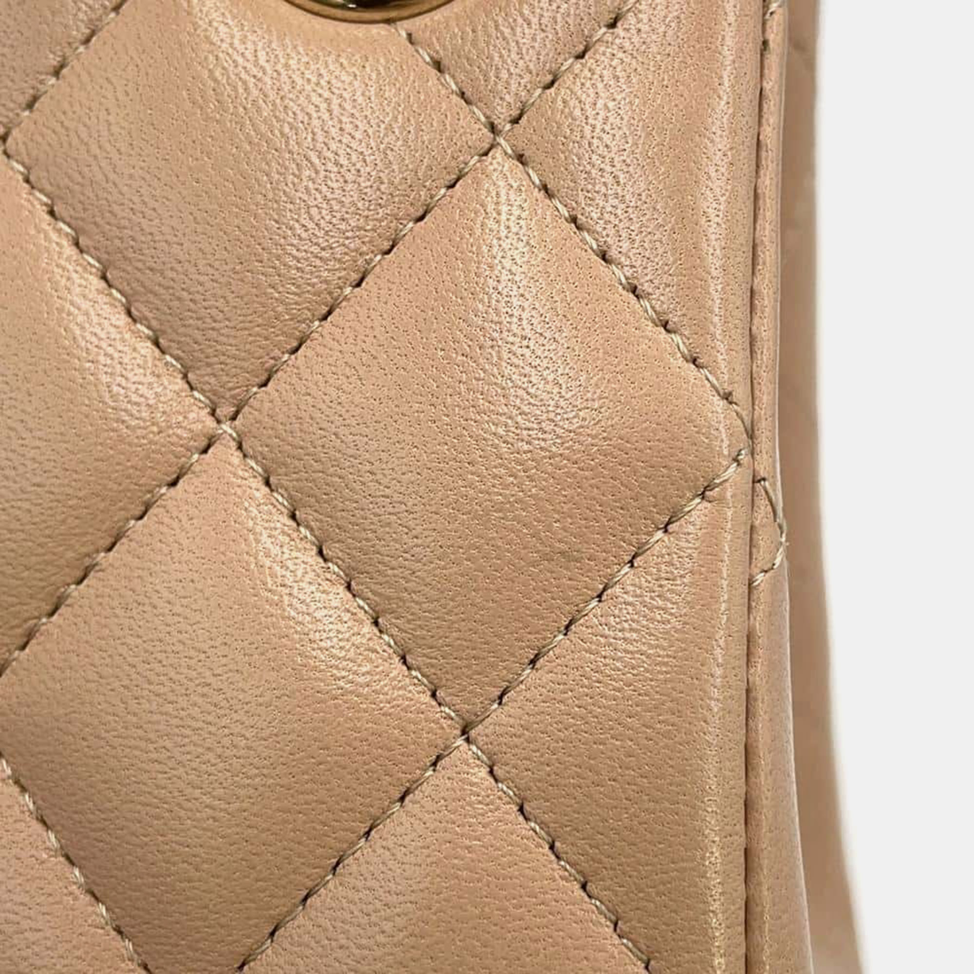 Chanel Beige Lambskin Matelasse Chain Bucket Shoulder Bag