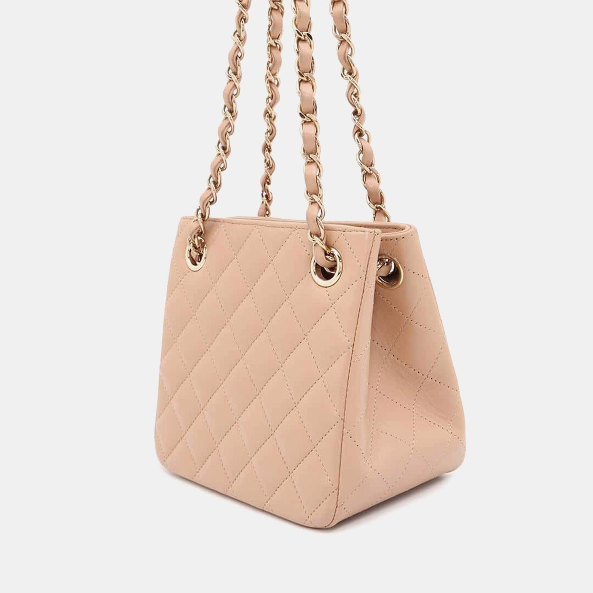 Chanel Beige Lambskin Matelasse Chain Bucket Shoulder Bag