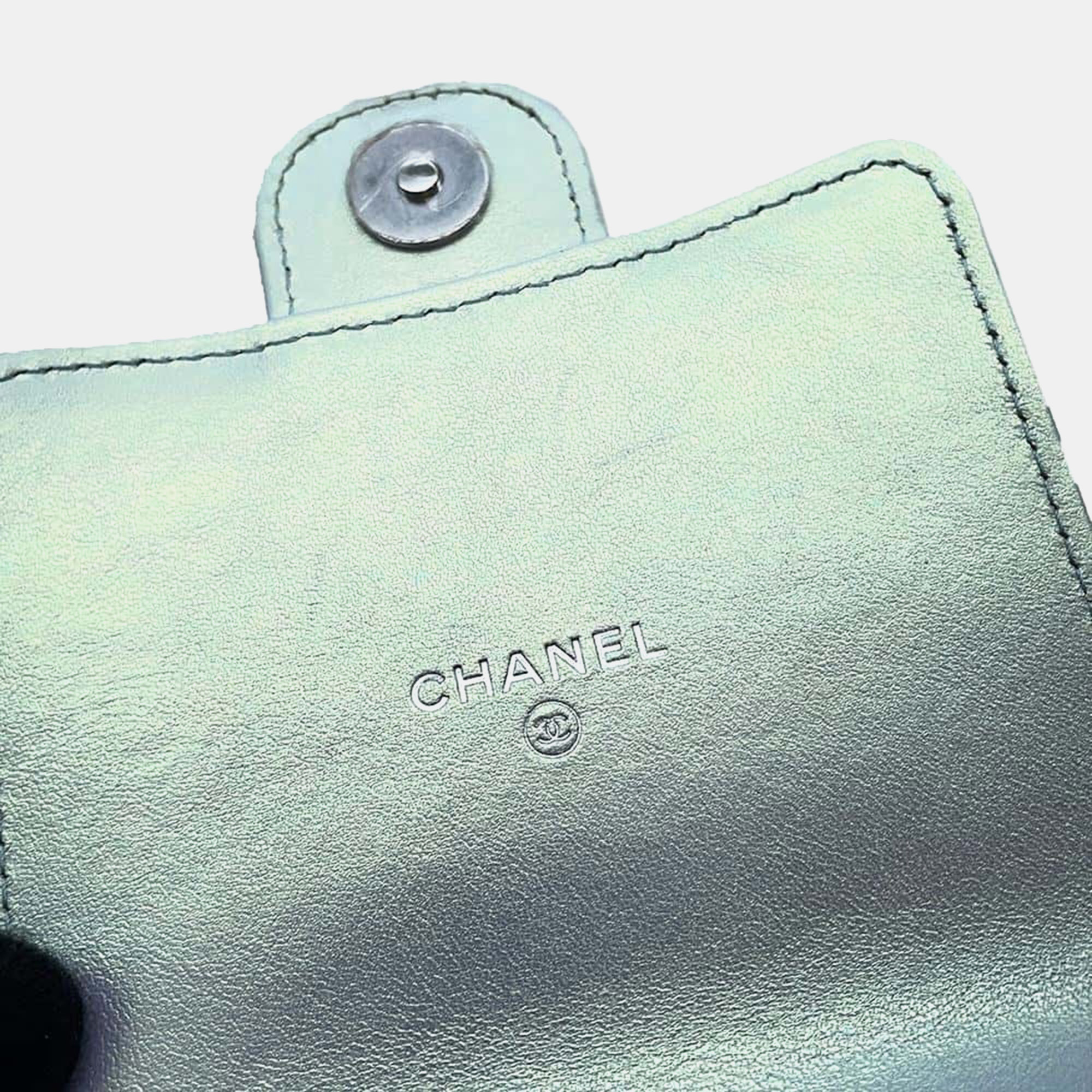 Chanel Light Blue Lambskin Matelasse Chain Clutch Bag