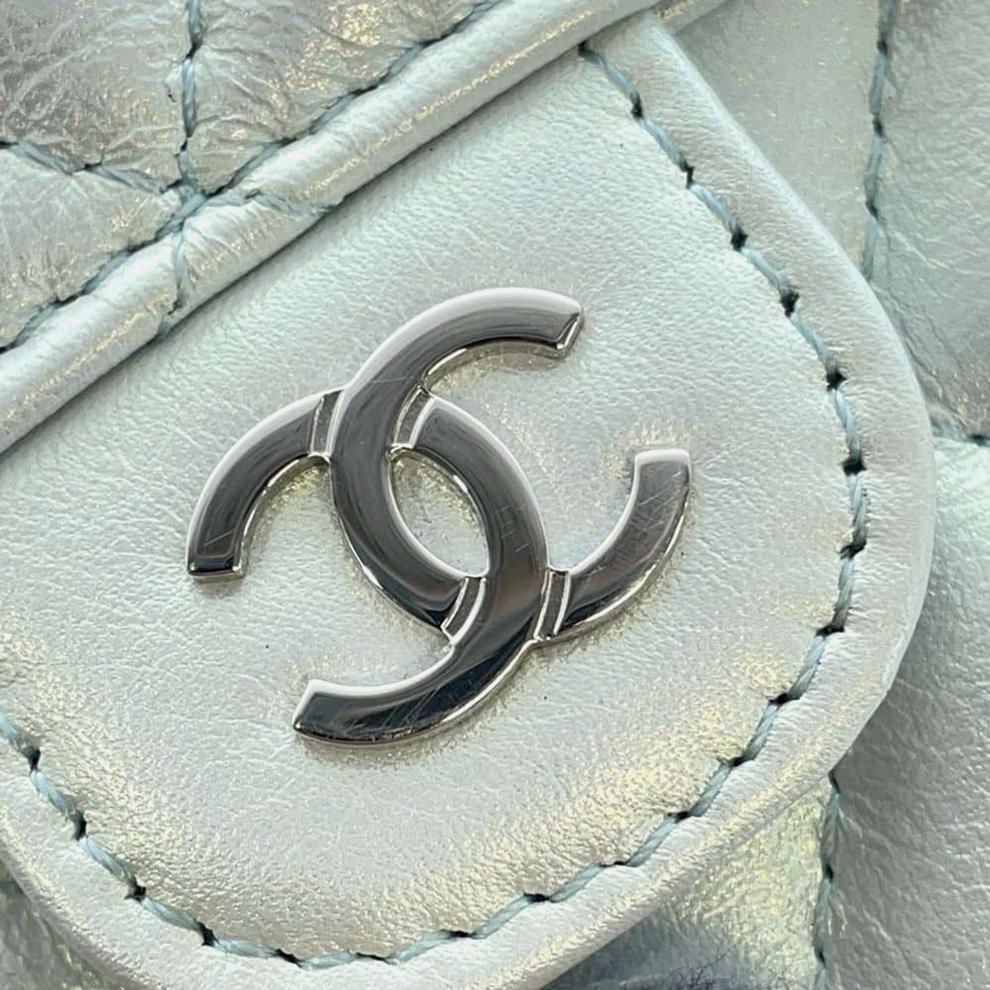 Chanel Light Blue Lambskin Matelasse Chain Clutch Bag