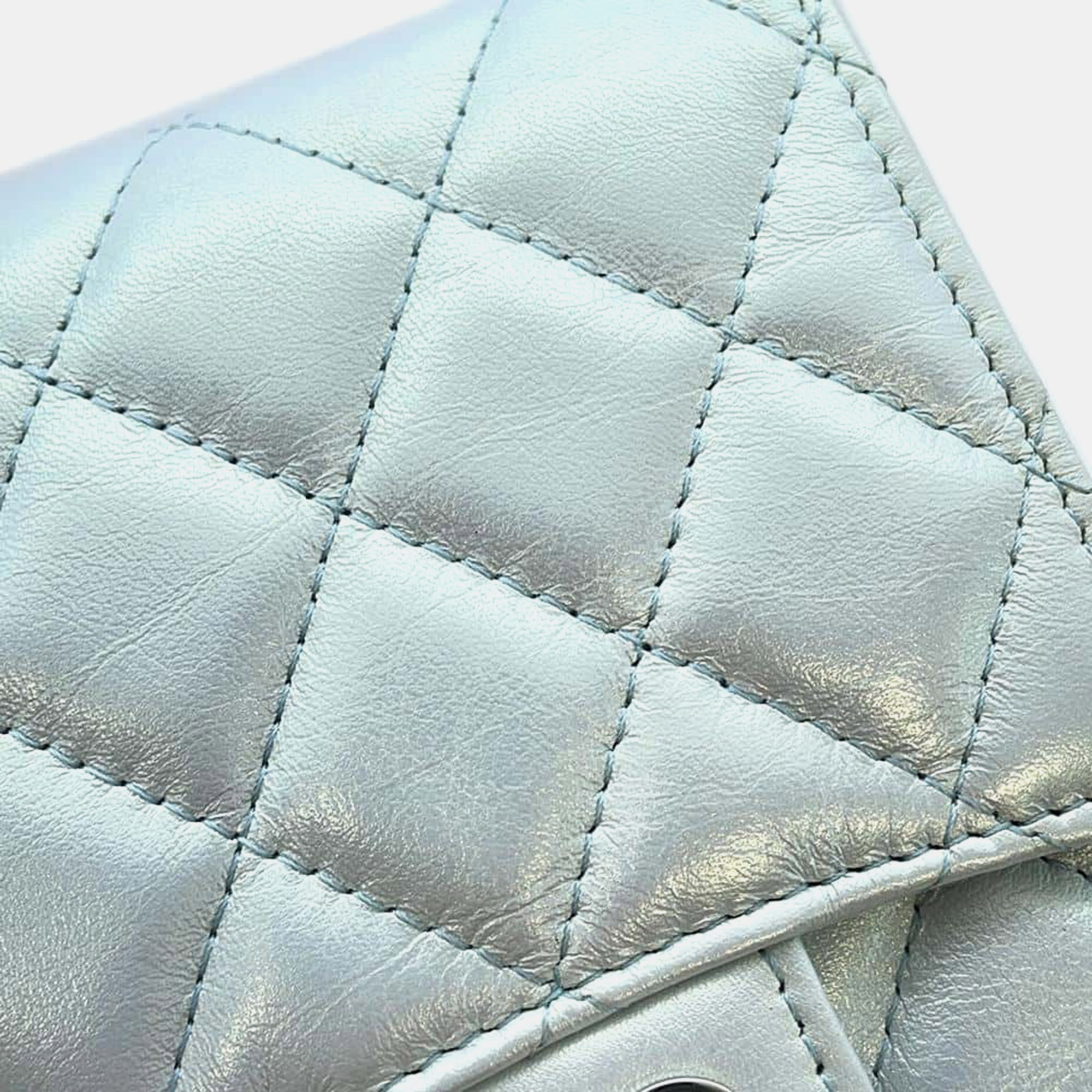 Chanel Light Blue Lambskin Matelasse Chain Clutch Bag