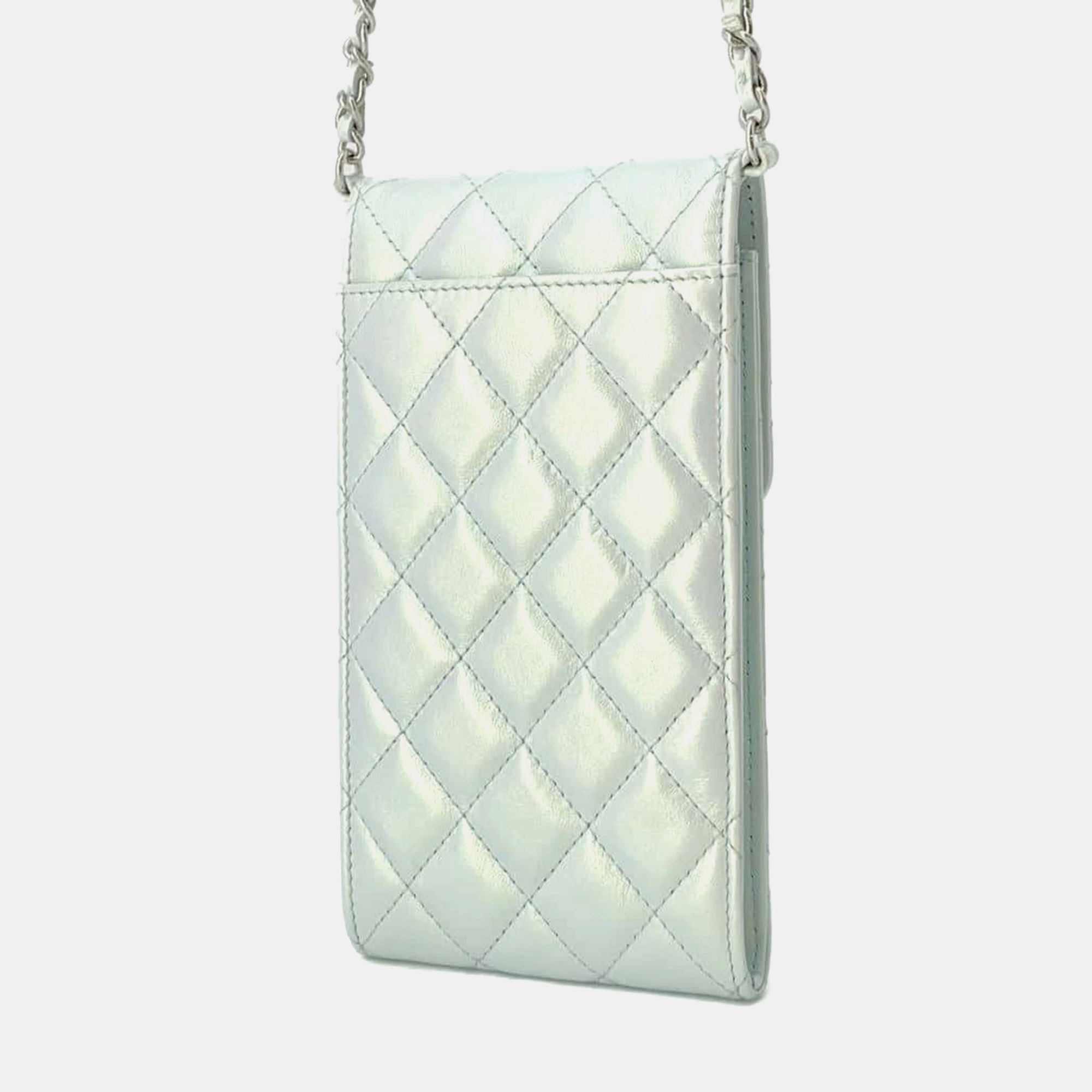 Chanel Light Blue Lambskin Matelasse Chain Clutch Bag