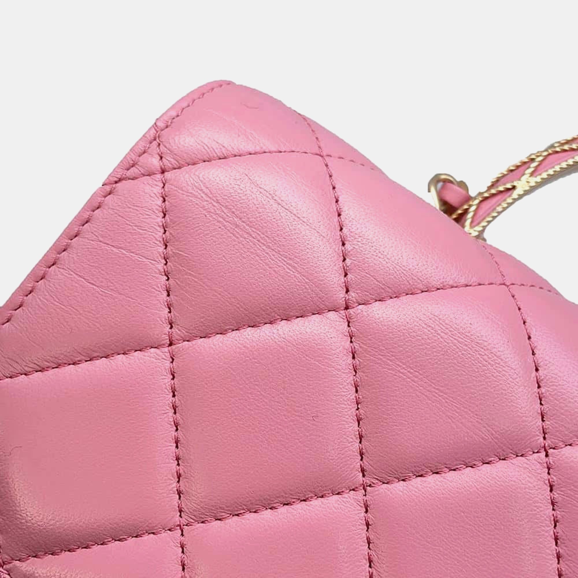 Chanel Pink Lambskin Matelasse Lambskin Top Handle Bag