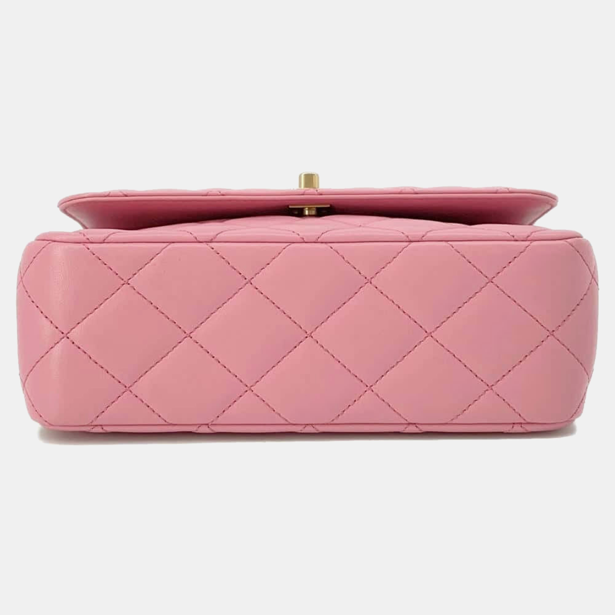 Chanel Pink Lambskin Matelasse Lambskin Top Handle Bag