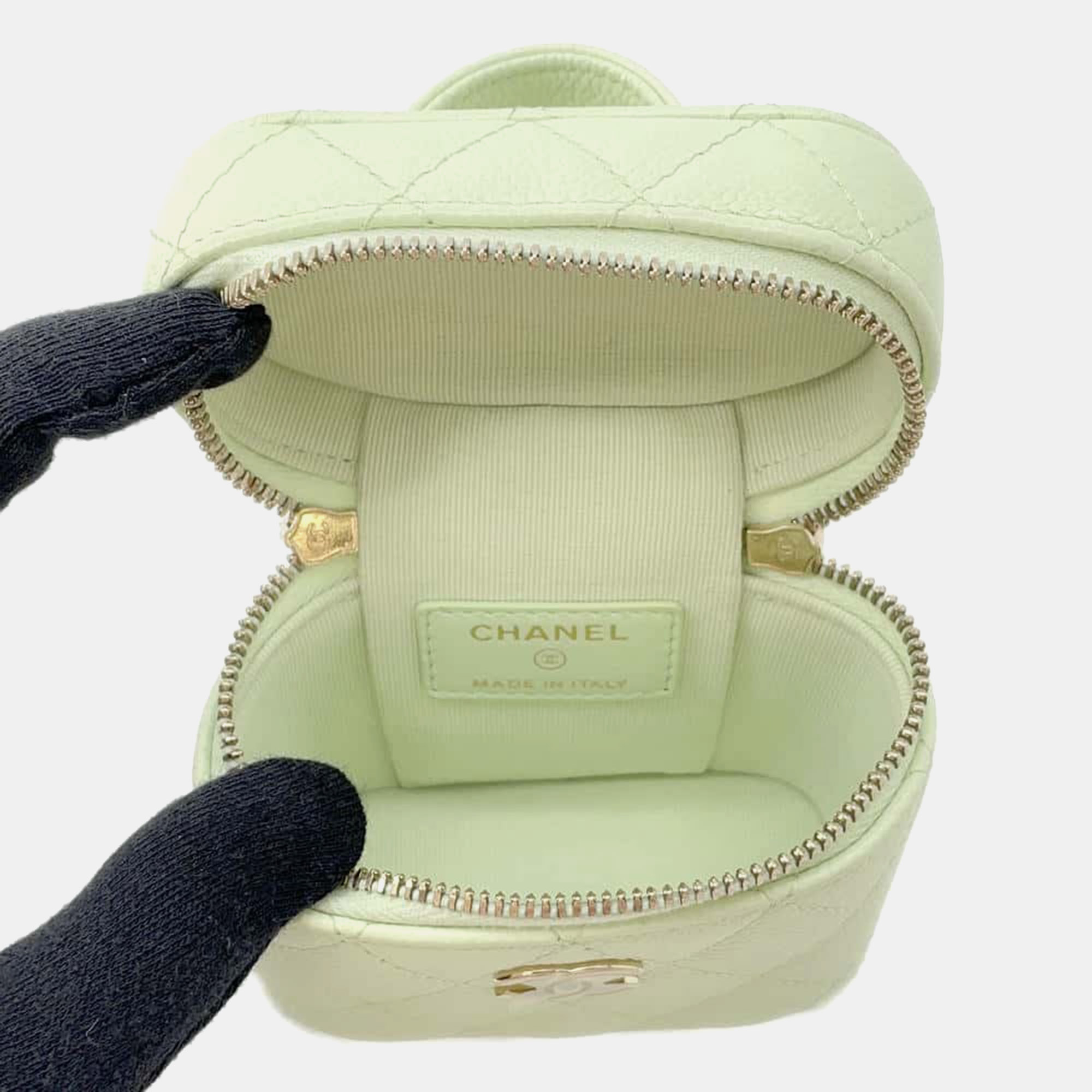 Chanel Light Green Caviar Leather Matelasse Small Vanity Shoulder Bag