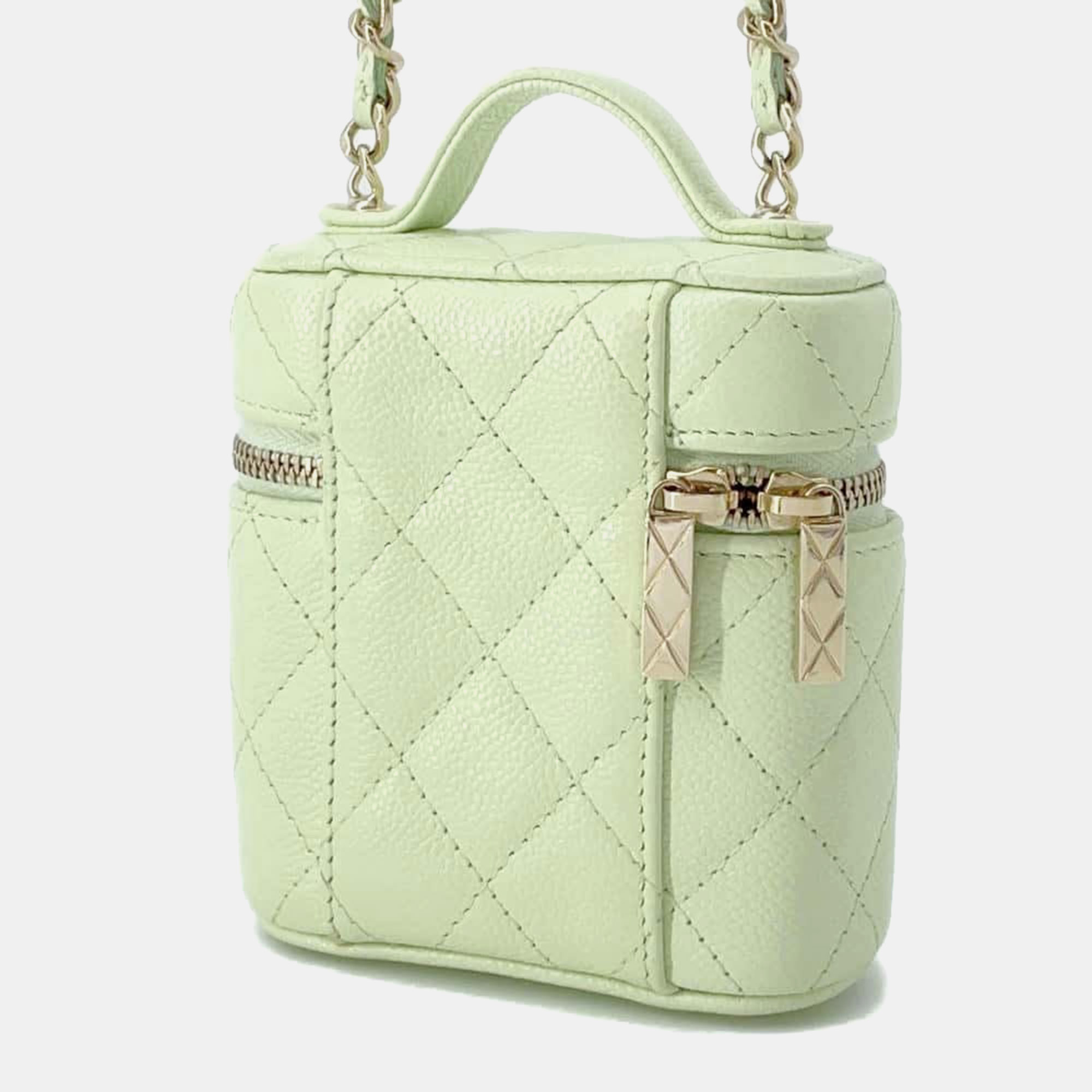 Chanel Light Green Caviar Leather Matelasse Small Vanity Shoulder Bag