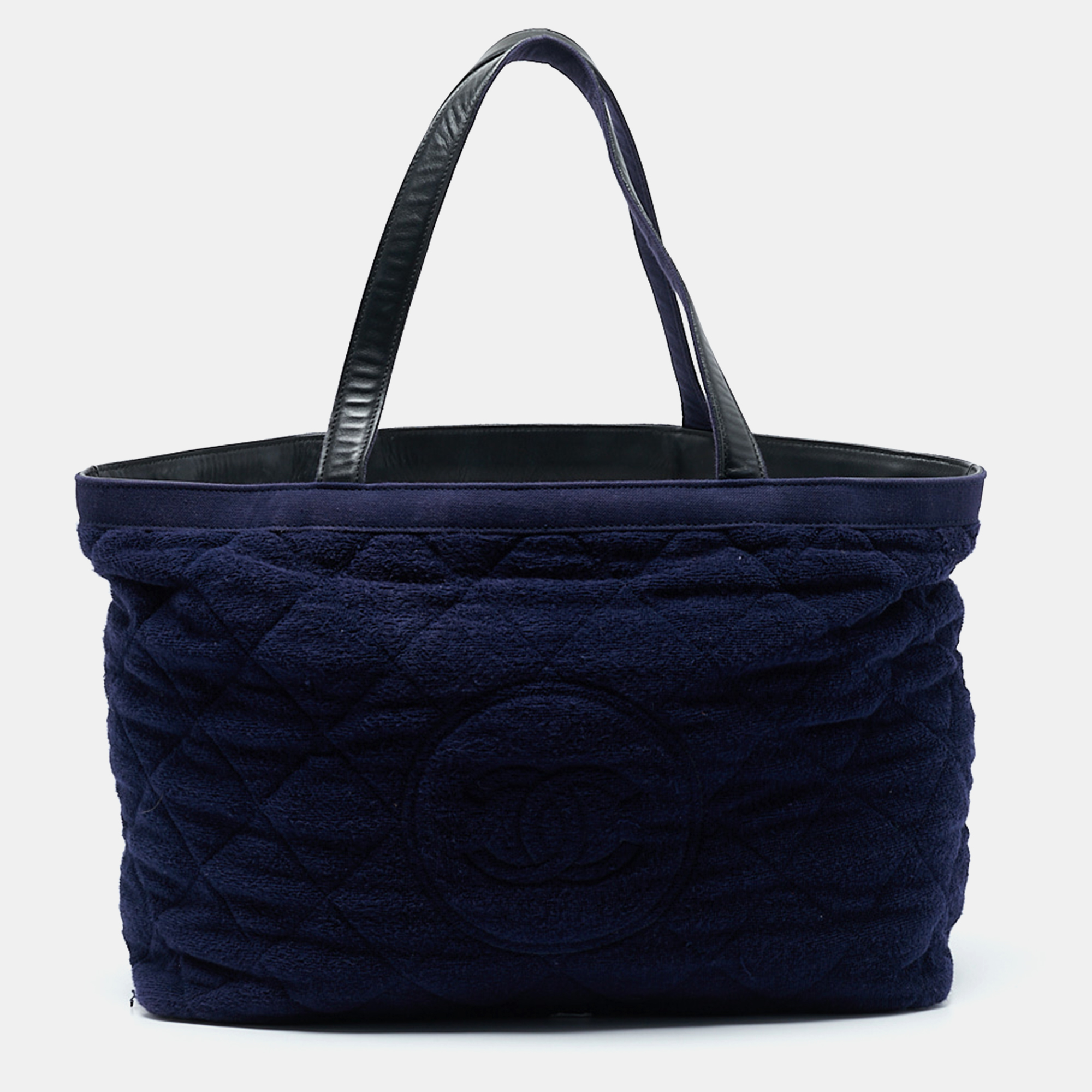 Chanel Navy Blue Quilted Terry Cloth CC Beach Tote