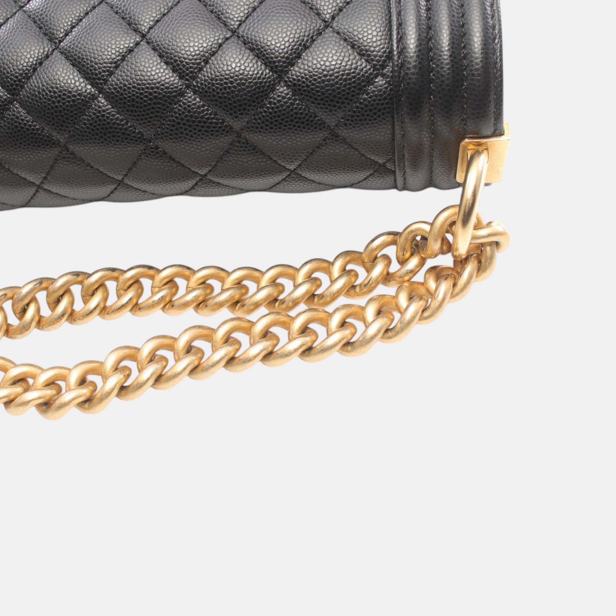 Chanel Black Leather Grained Calfskin Boy Chanel Small Chevron V-Stitch Shoulder Bag