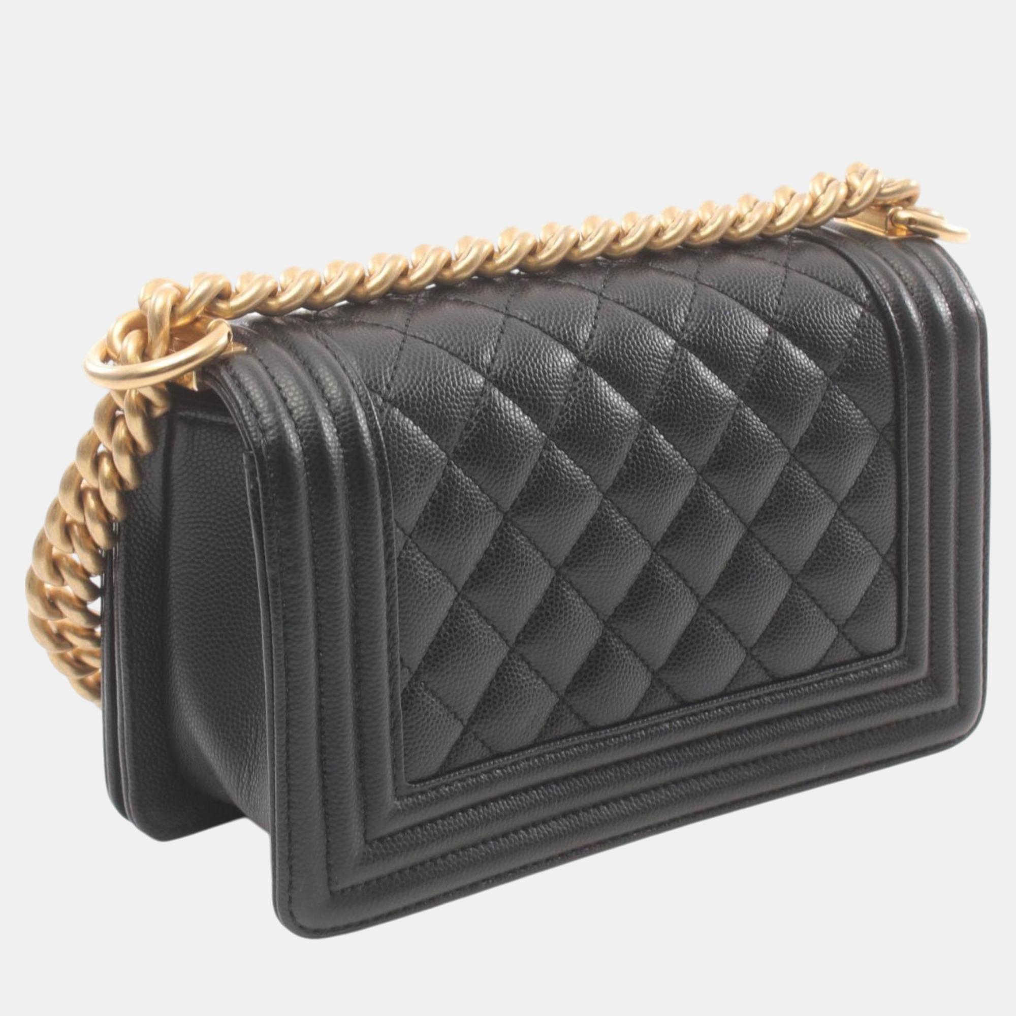 Chanel Black Leather Grained Calfskin Boy Chanel Small Chevron V-Stitch Shoulder Bag