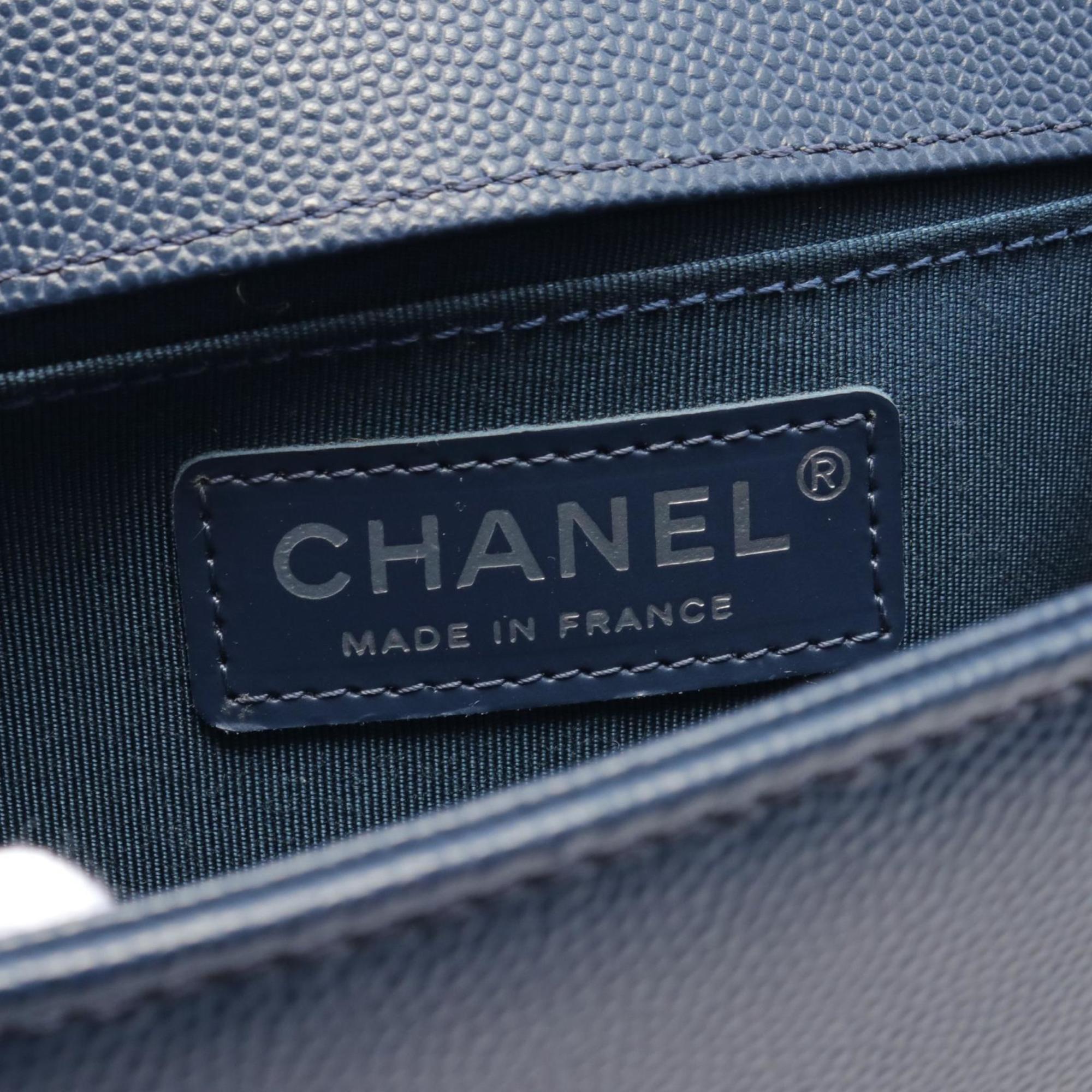 Chanel Navy Caviar Skin (Grained Calf) Boy Chanel Small Matelasse Shoulder Bag