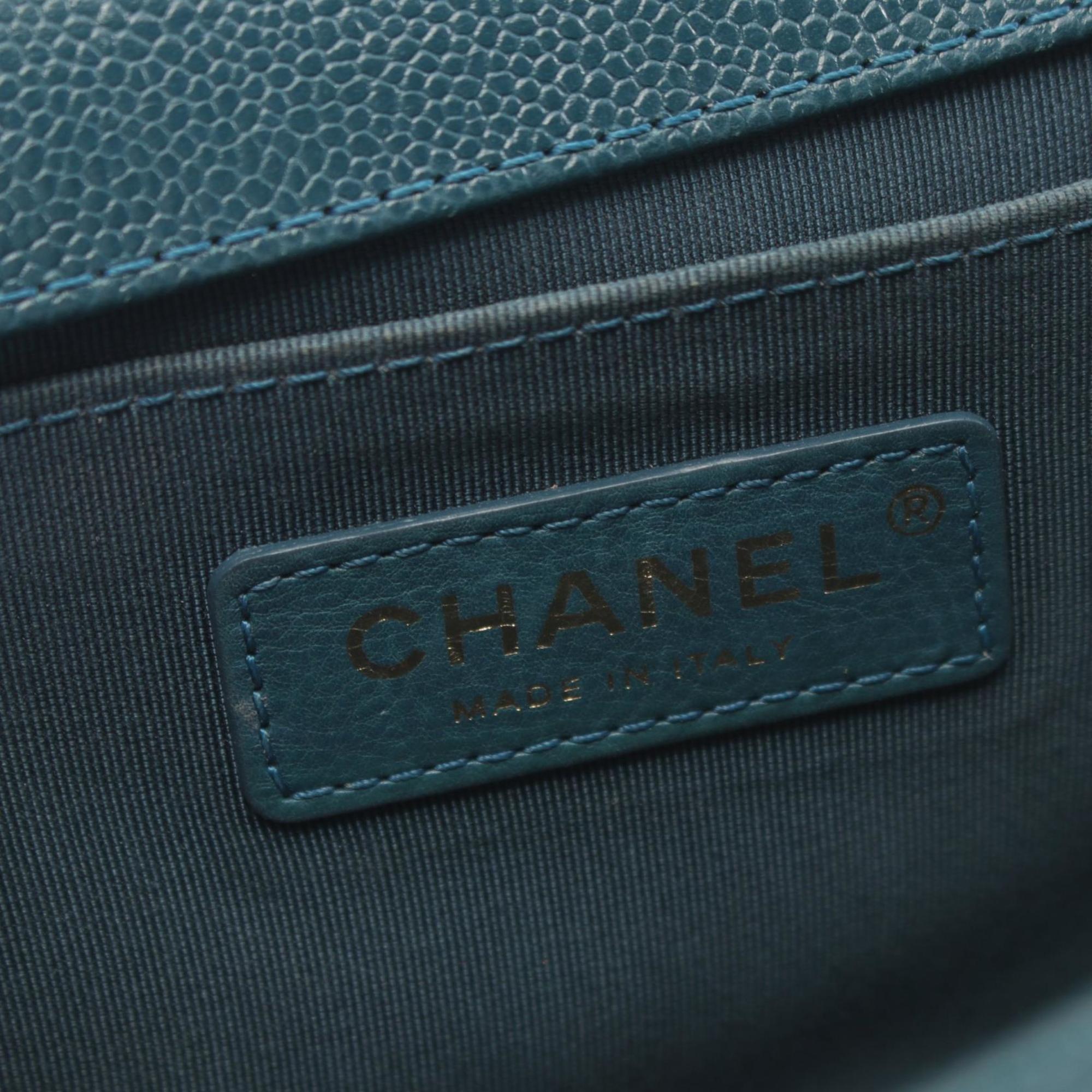 Chanel Green Caviar Skin (Grained Calf) Boy Chanel Matelasse Shoulder Bag