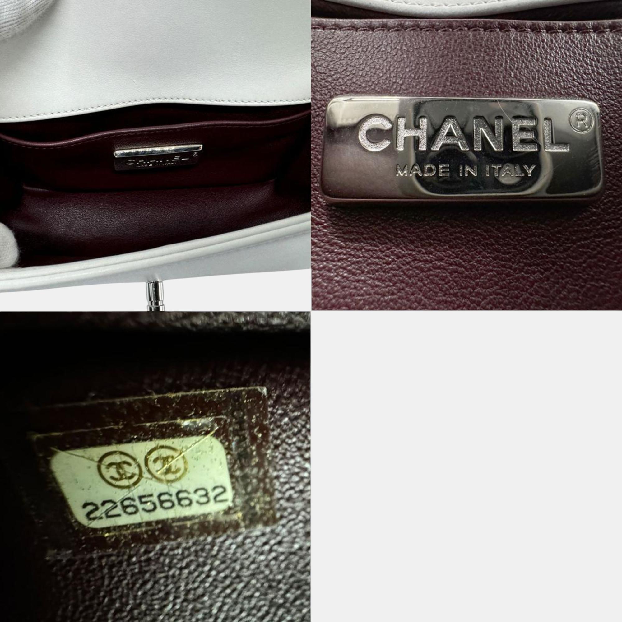 Chanel Leather White X Silver Boy Chanel Shoulder Bag