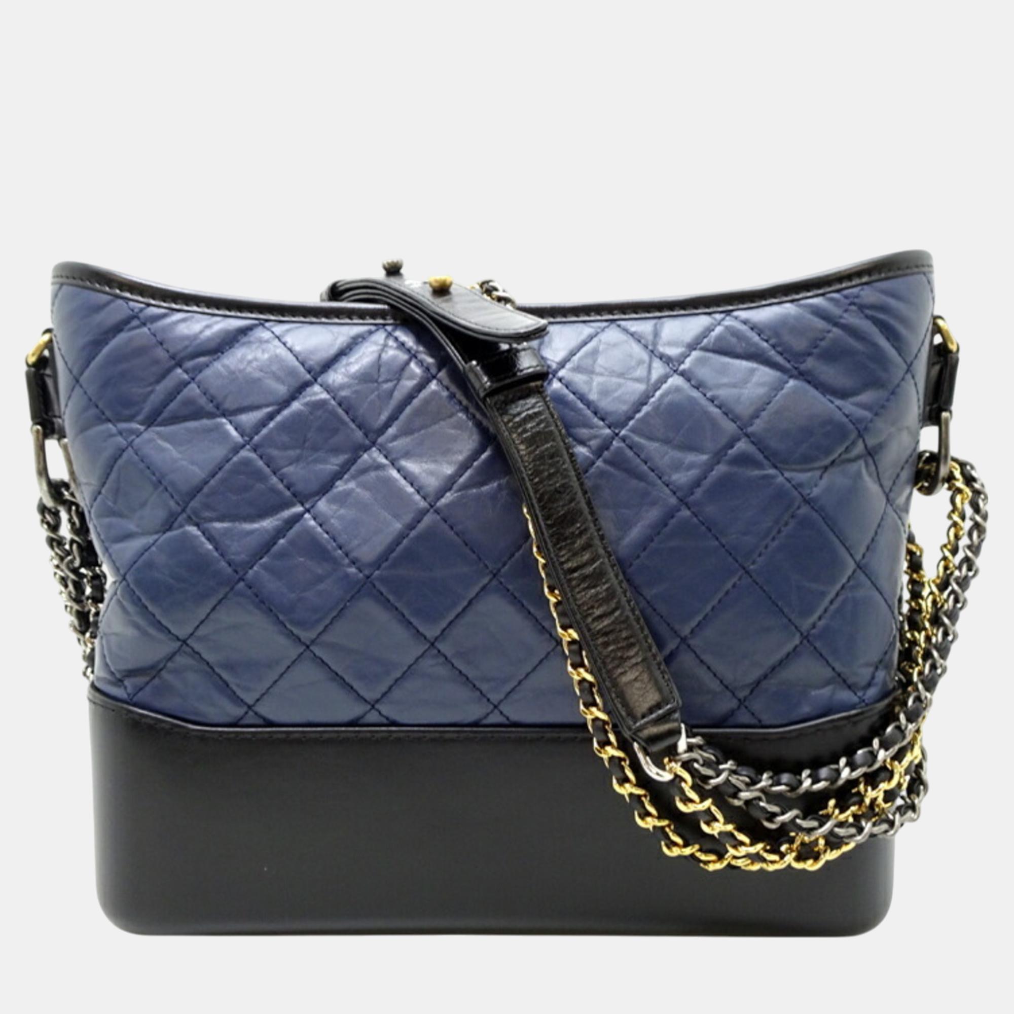 Chanel Lambskin Navy Gabrielle De Large Chain Shoulder Bag