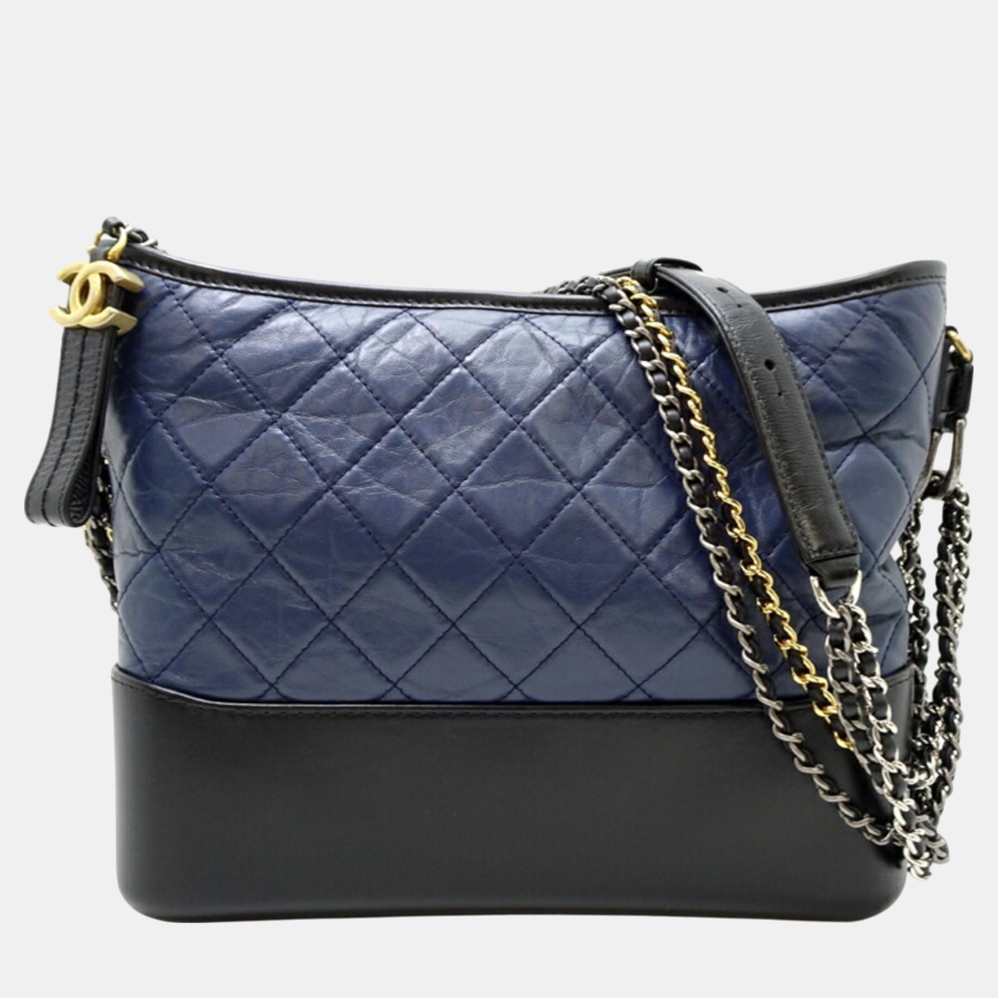 Chanel Lambskin Navy Gabrielle De Large Chain Shoulder Bag