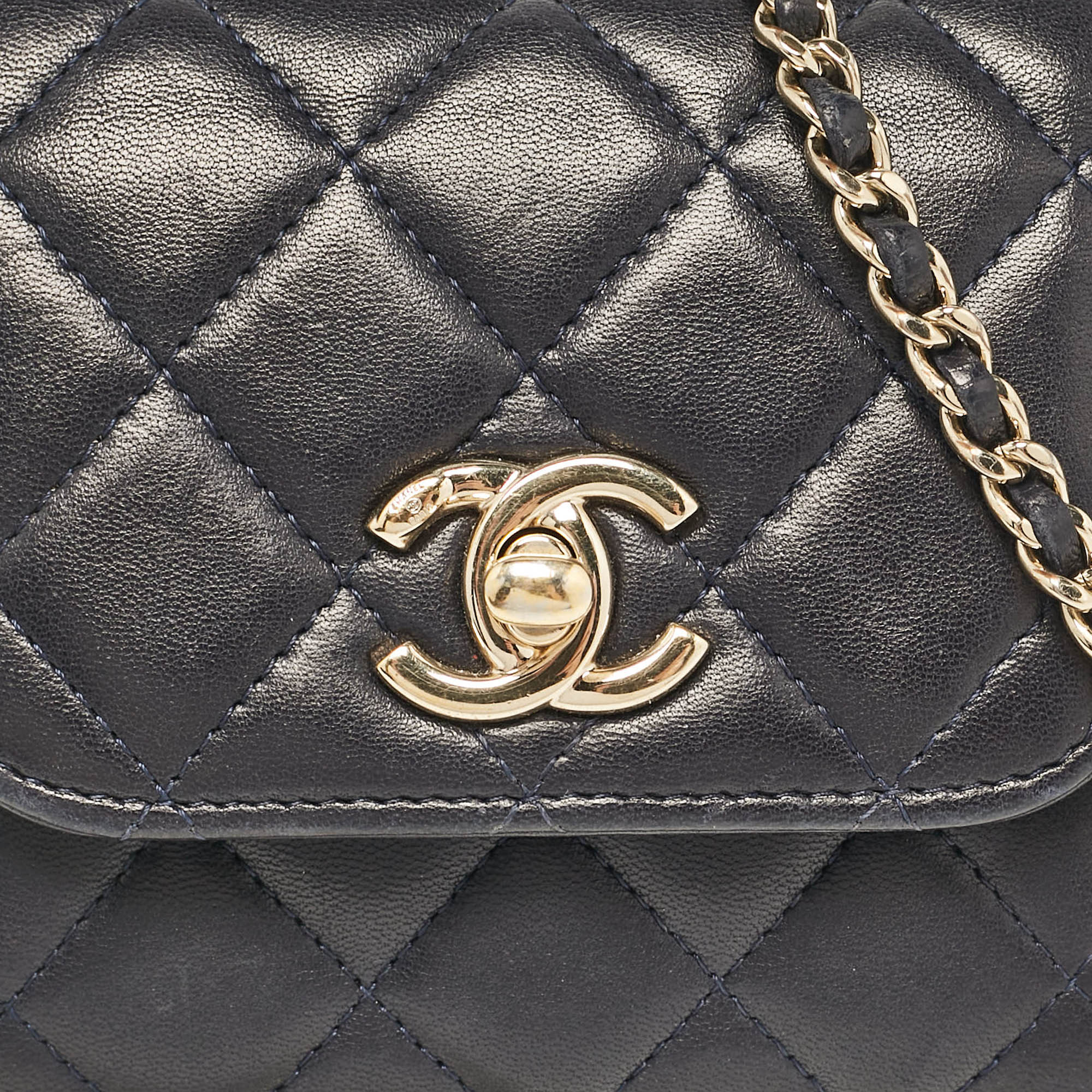 Chanel Navy Blue Quilted Leather Micro Trendy CC Clutch