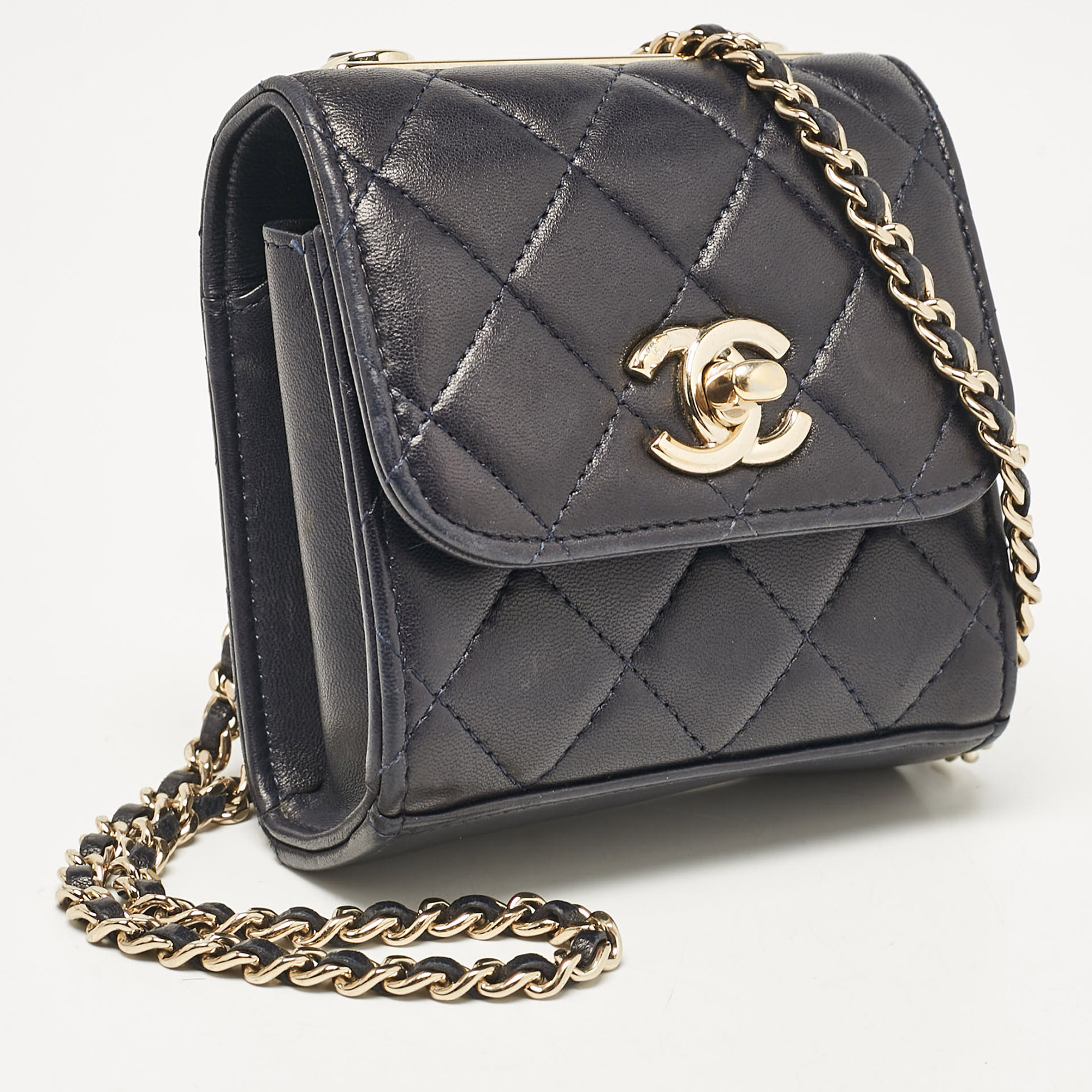 Chanel Navy Blue Quilted Leather Micro Trendy CC Clutch