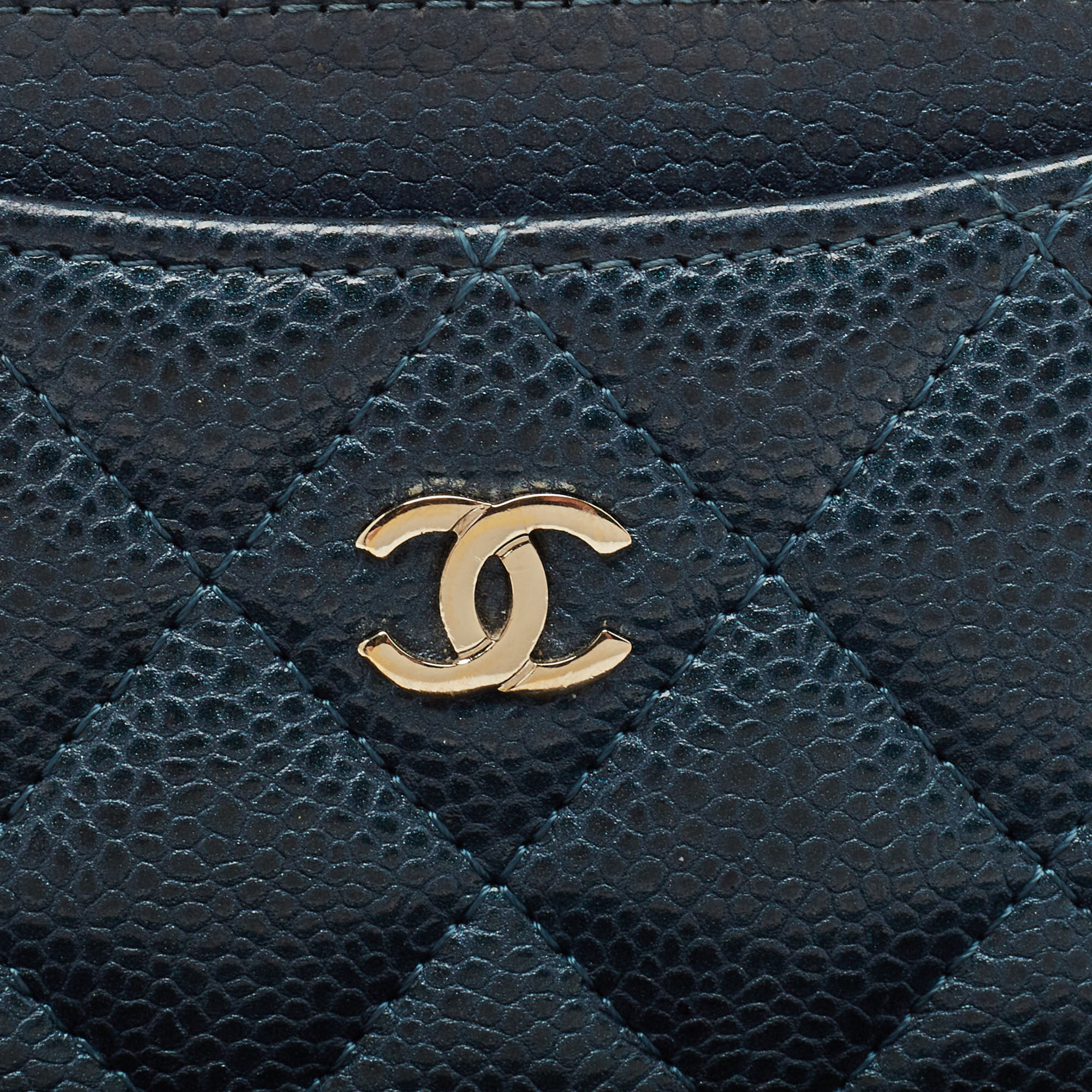 Chanel Teal Blue Quilted Caviar Leather CC Card Holder