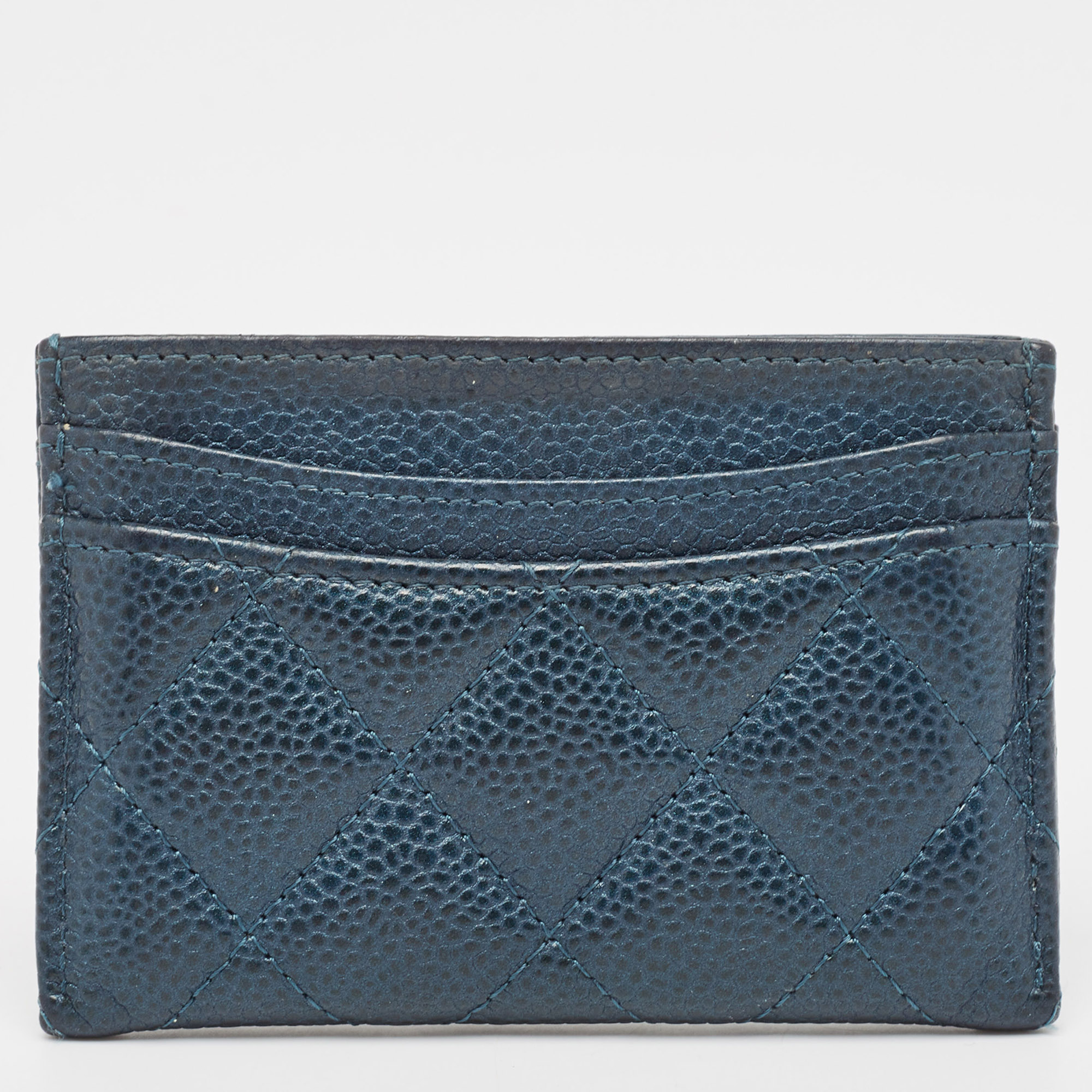 Chanel Teal Blue Quilted Caviar Leather CC Card Holder