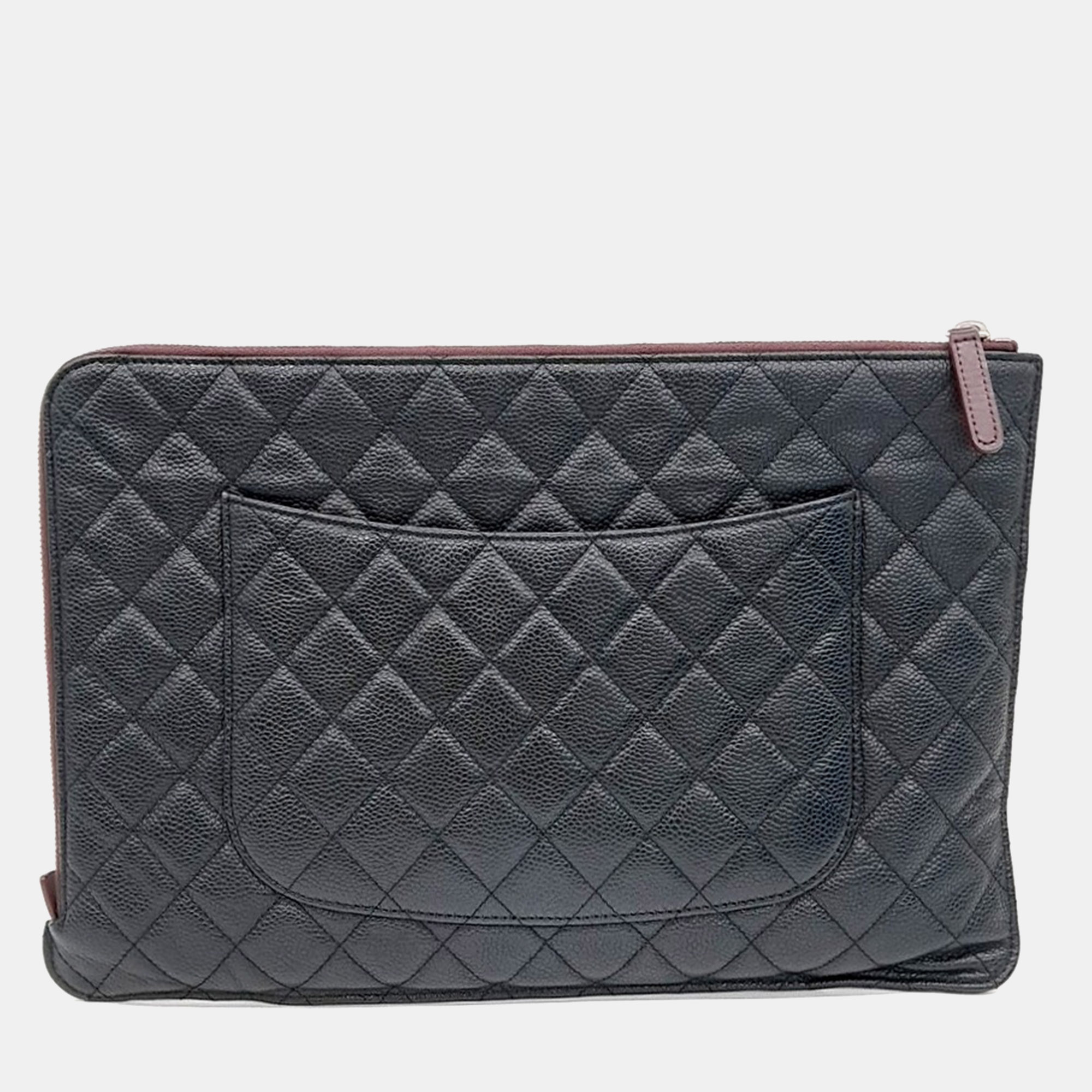 Chanel Black Leather Chanel Caviar Clutch