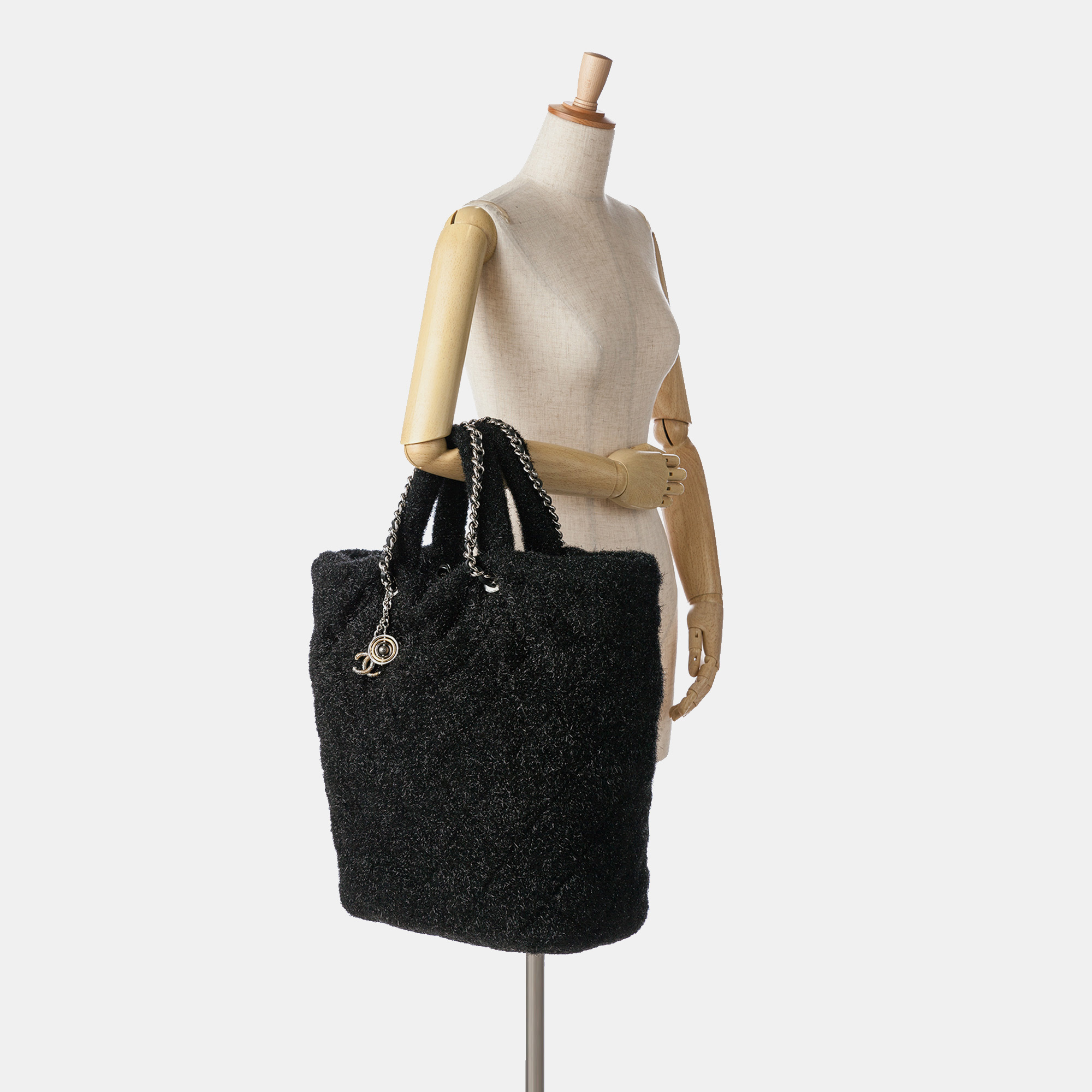 Chanel Black Fabric Chanel Large Quilted Knit Pluto Glitter Satchel