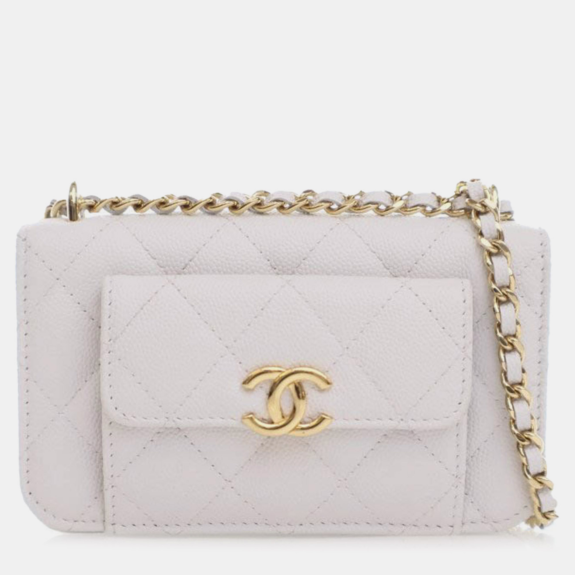 Chanel Quilted Caviar Pocket Twins Clutch With Chain