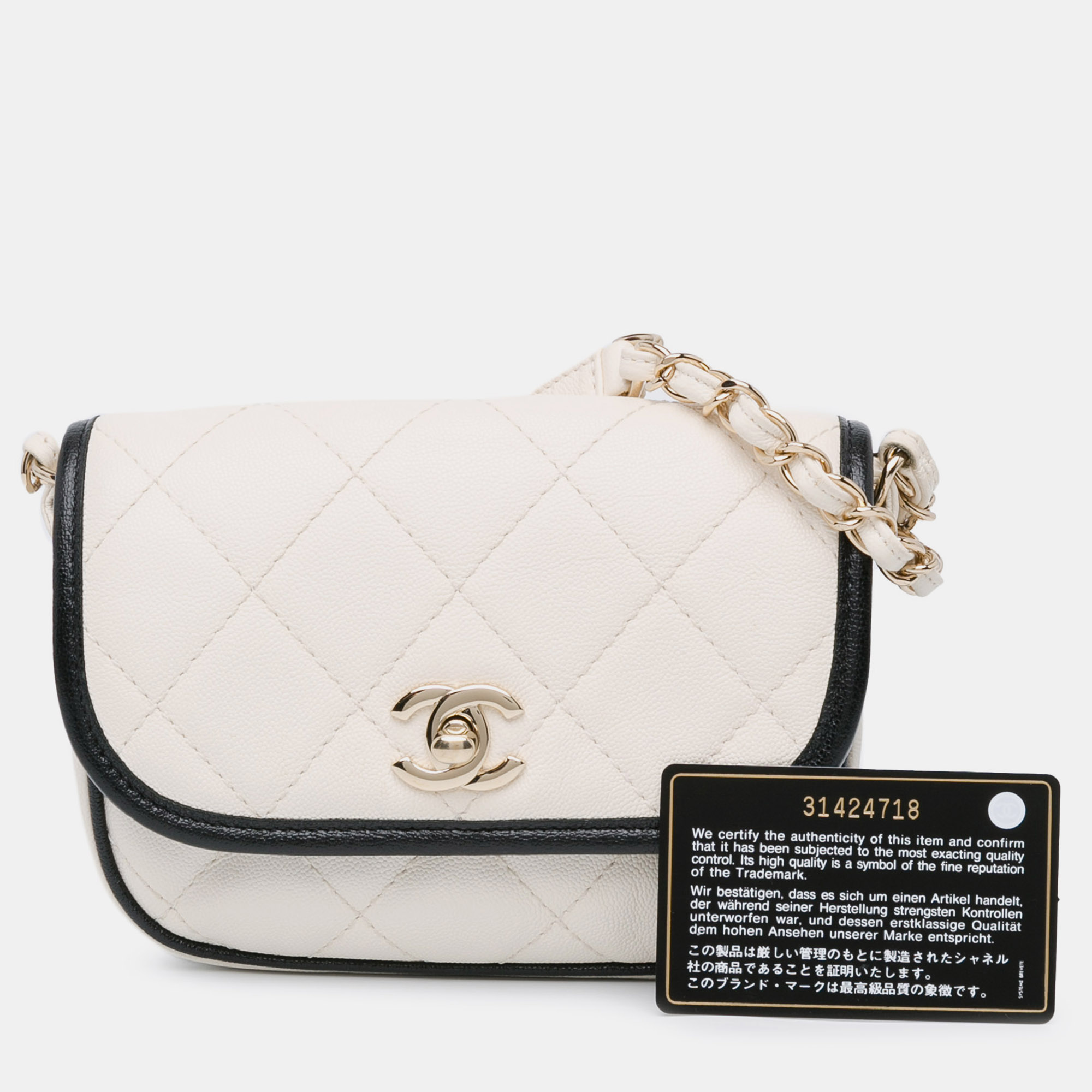 Chanel White Caviar Leather Chanel Mini Caviar Round Messenger Flap Bag