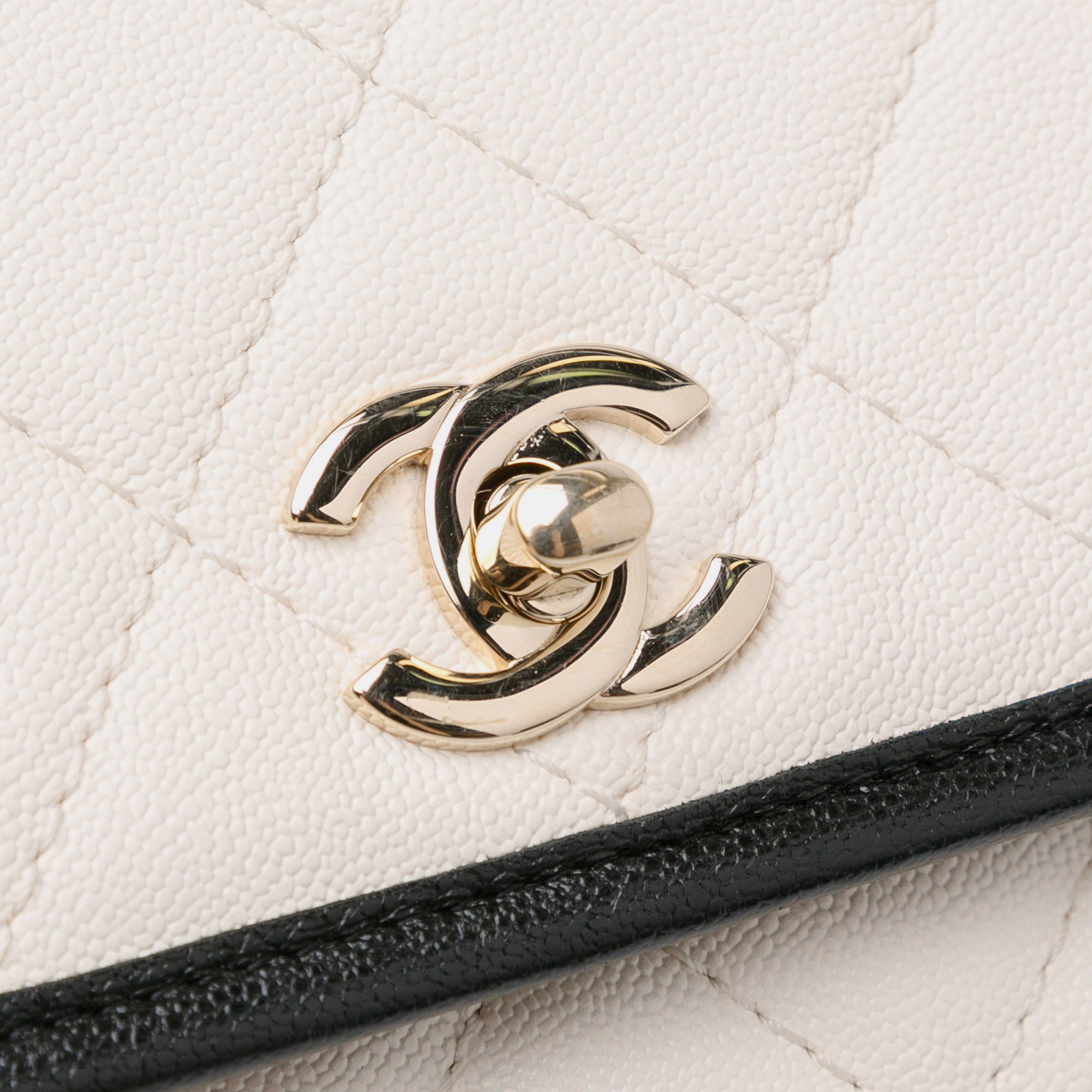 Chanel White Caviar Leather Chanel Mini Caviar Round Messenger Flap Bag