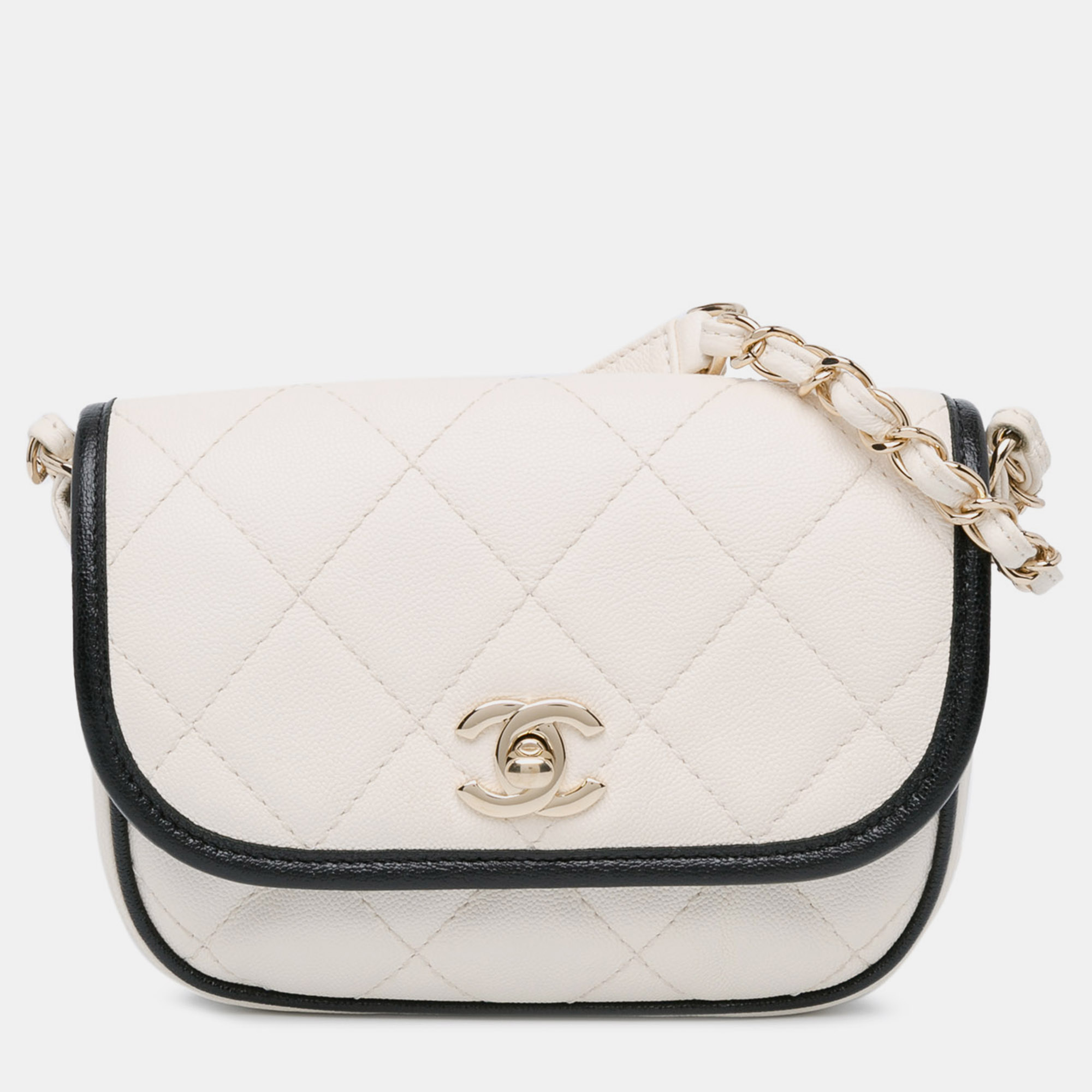 Chanel White Caviar Leather Chanel Mini Caviar Round Messenger Flap Bag