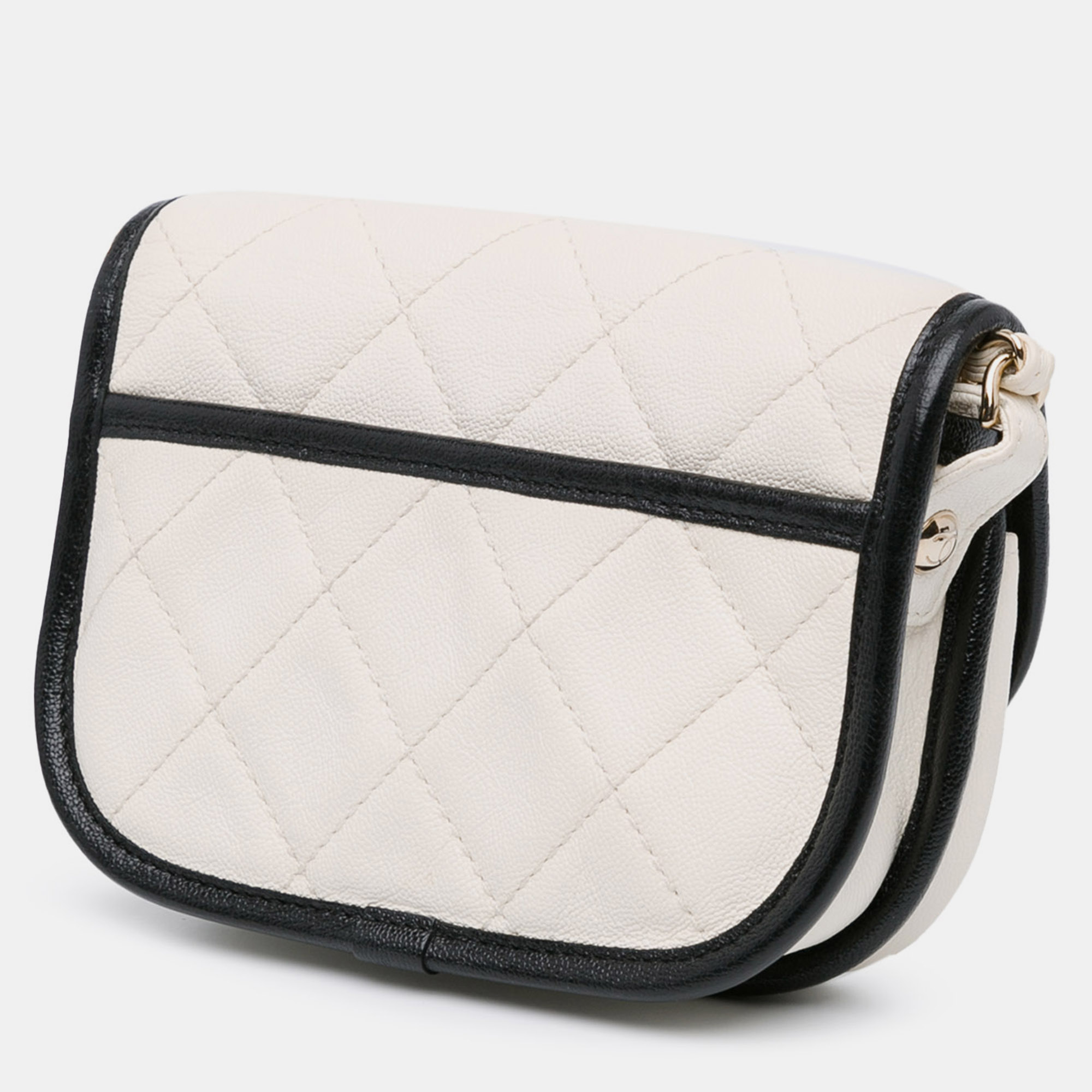 Chanel White Caviar Leather Chanel Mini Caviar Round Messenger Flap Bag