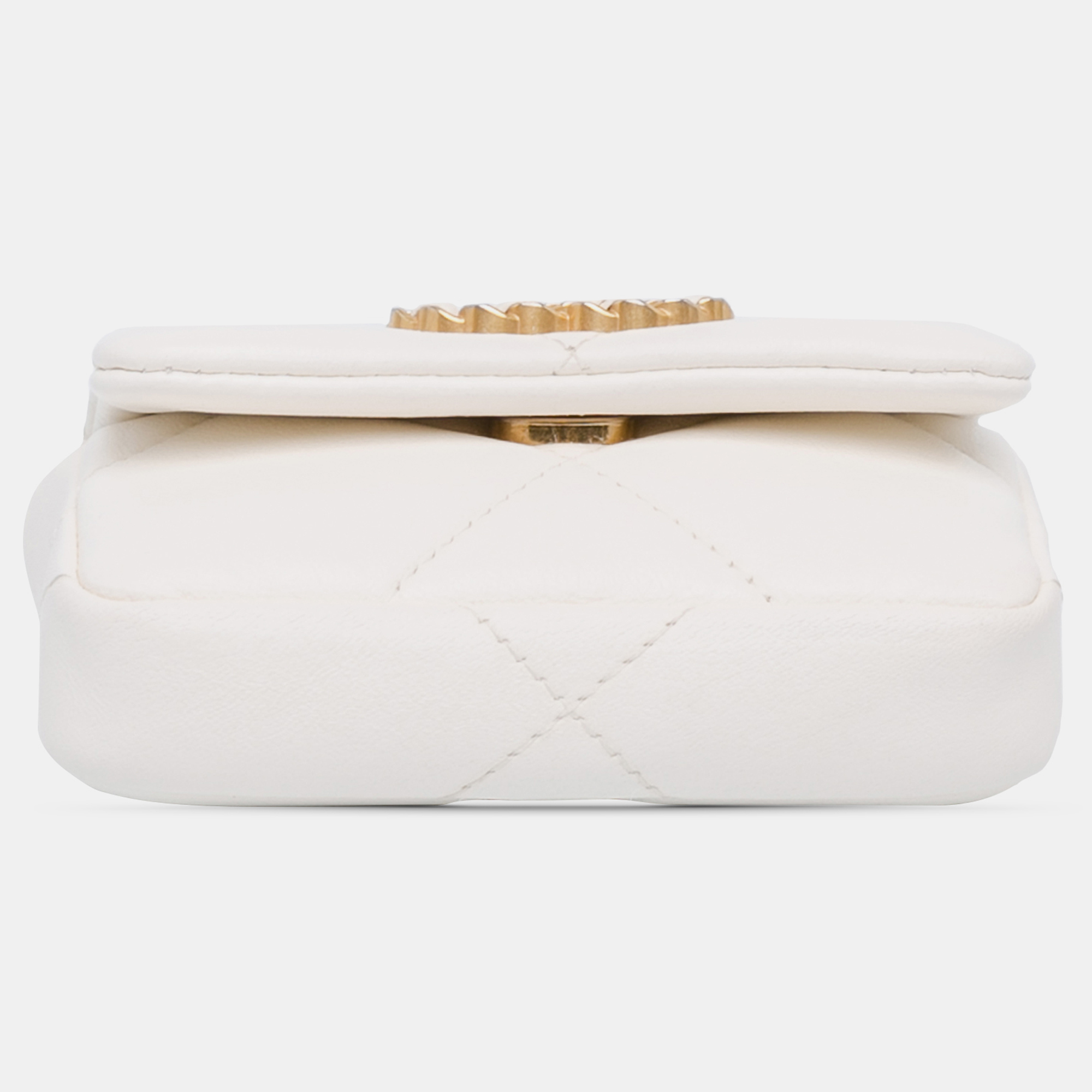 Chanel White Lambskin Leather 19 Flap Coin Purse With Chain