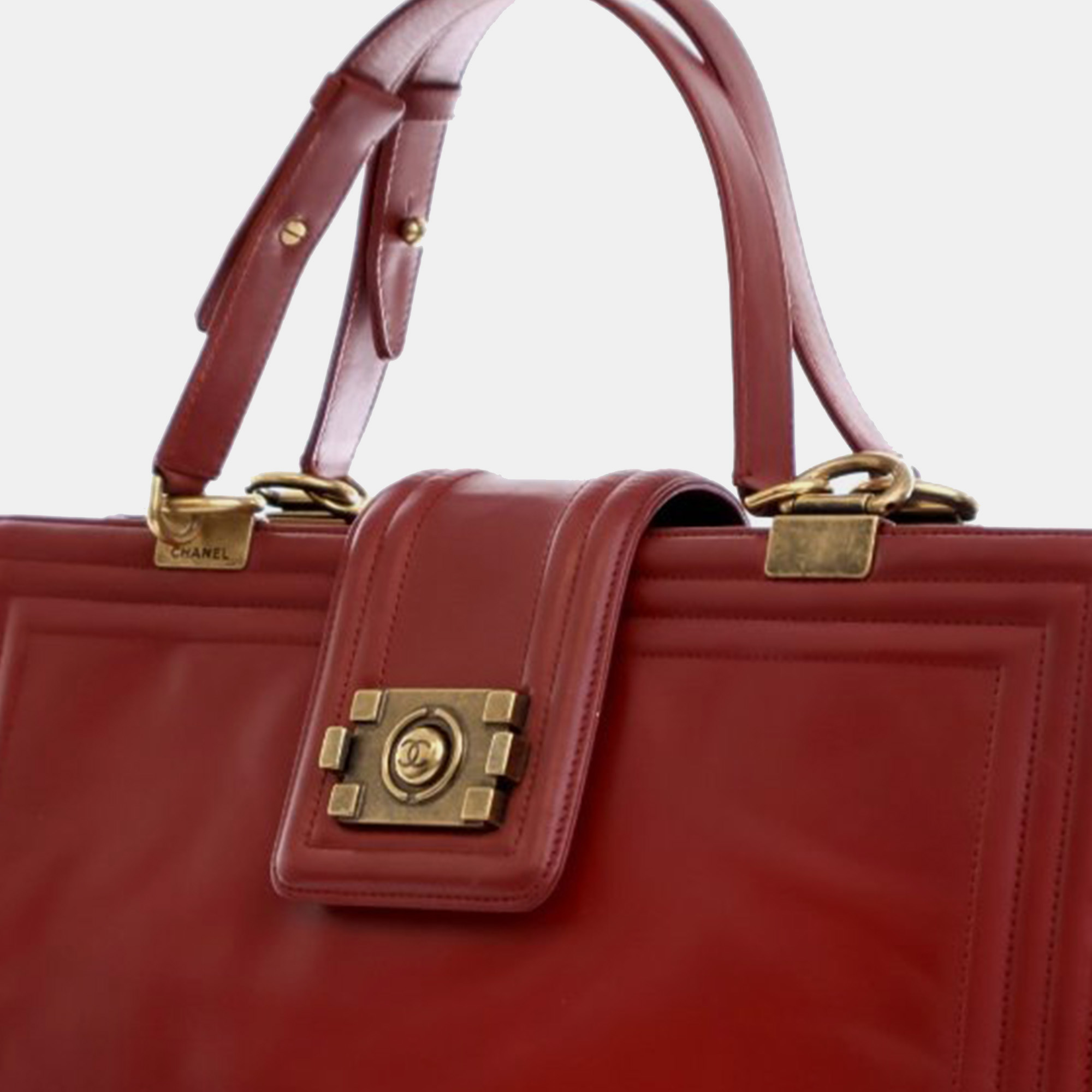 Chanel Red Calf Leather Glazed Calfskin Reverso Boy Satchel Bag