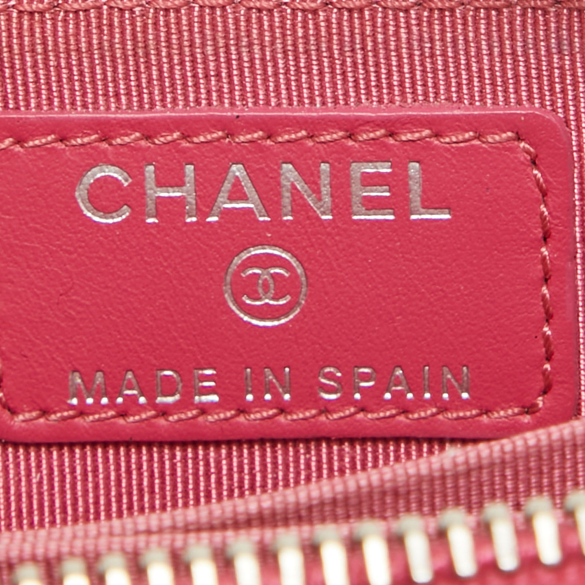 Chanel Pink Quilted Patent Leather CC Zip Coin Purse