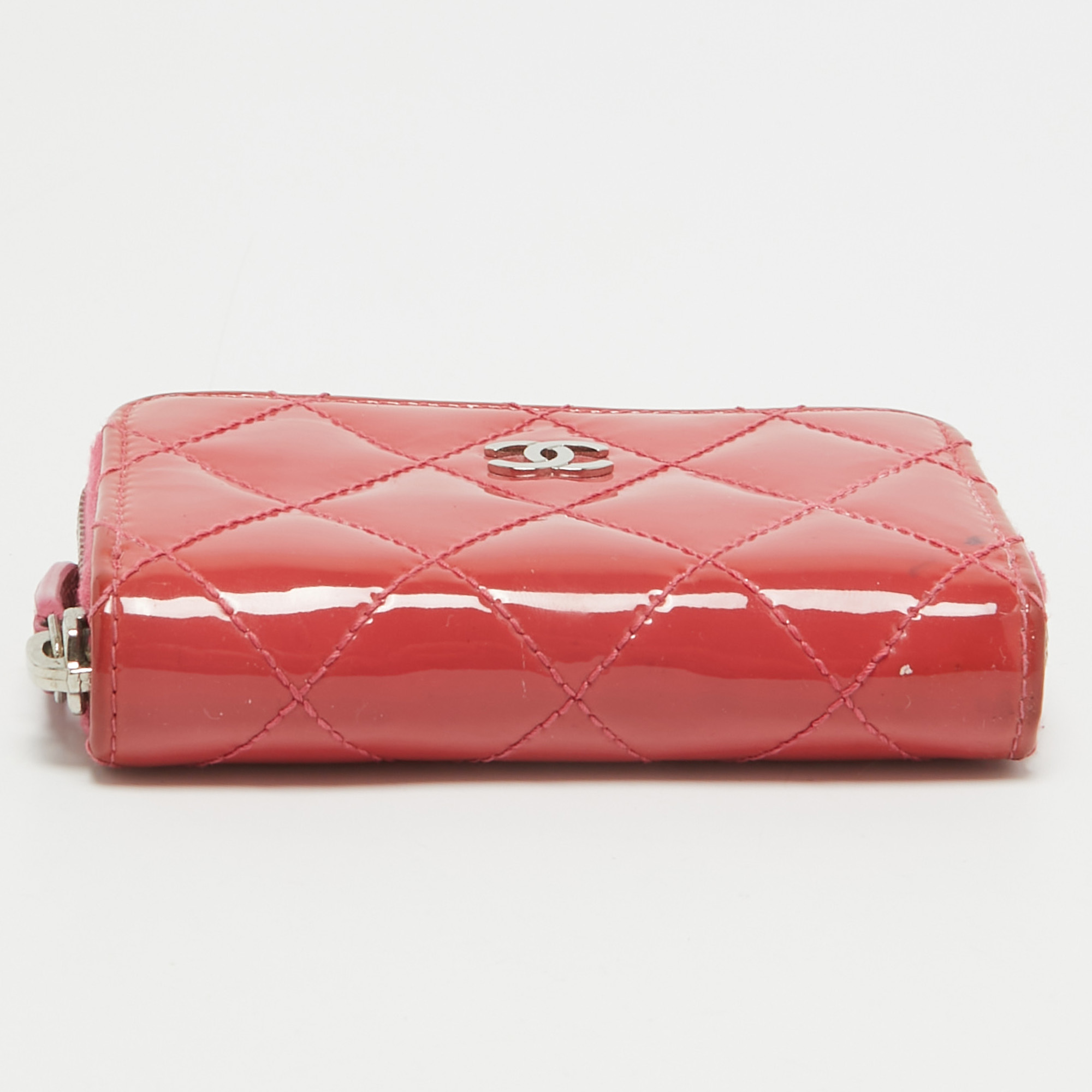 Chanel Pink Quilted Patent Leather CC Zip Coin Purse