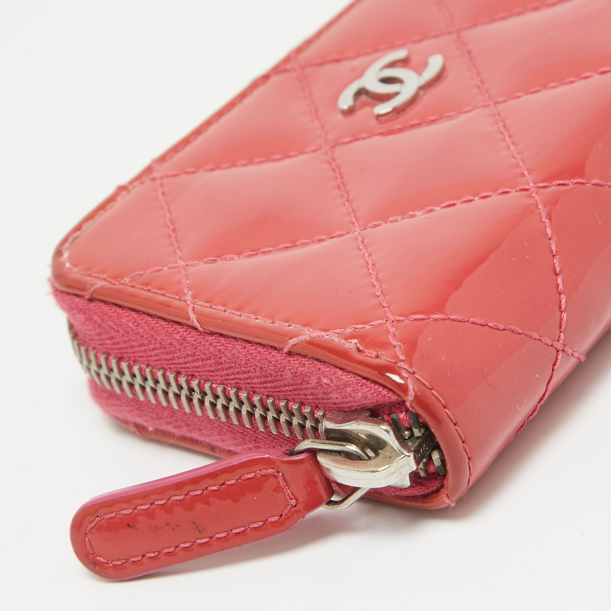 Chanel Pink Quilted Patent Leather CC Zip Coin Purse