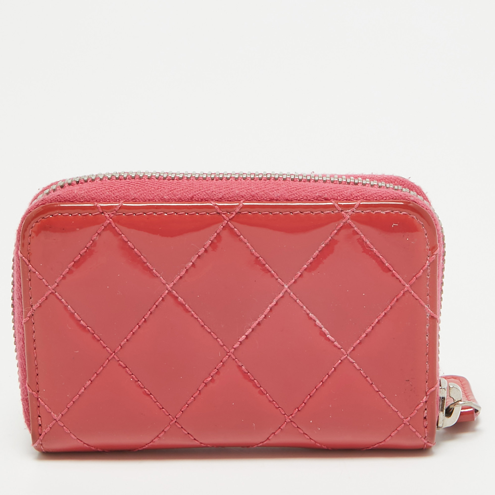 Chanel Pink Quilted Patent Leather CC Zip Coin Purse