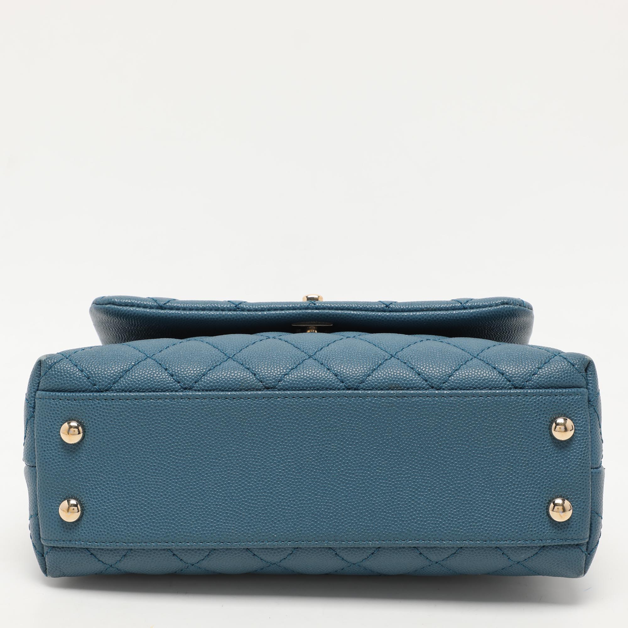 Chanel Blue Quilted Caviar Leather Mini Coco Top Handle Bag