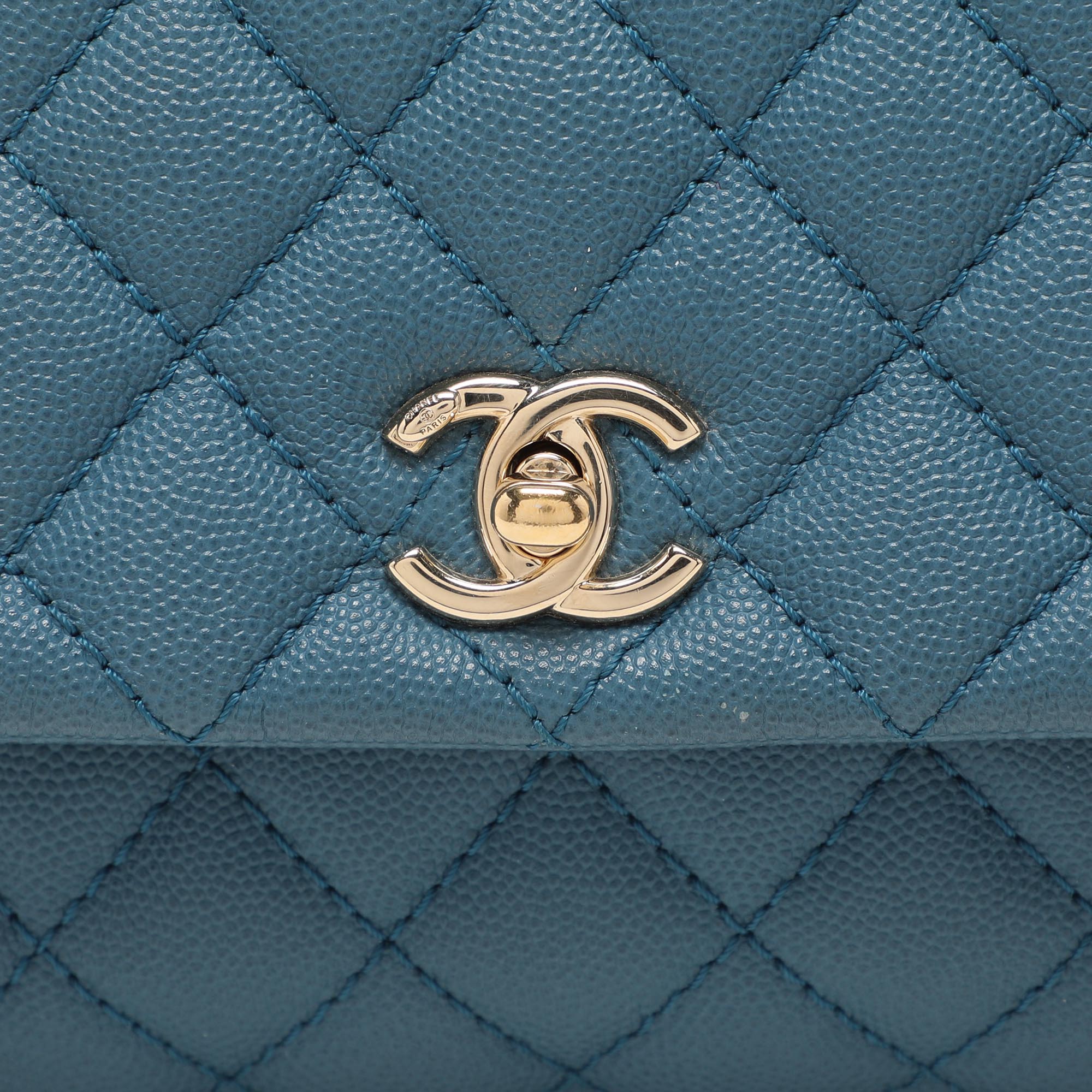 Chanel Blue Quilted Caviar Leather Mini Coco Top Handle Bag