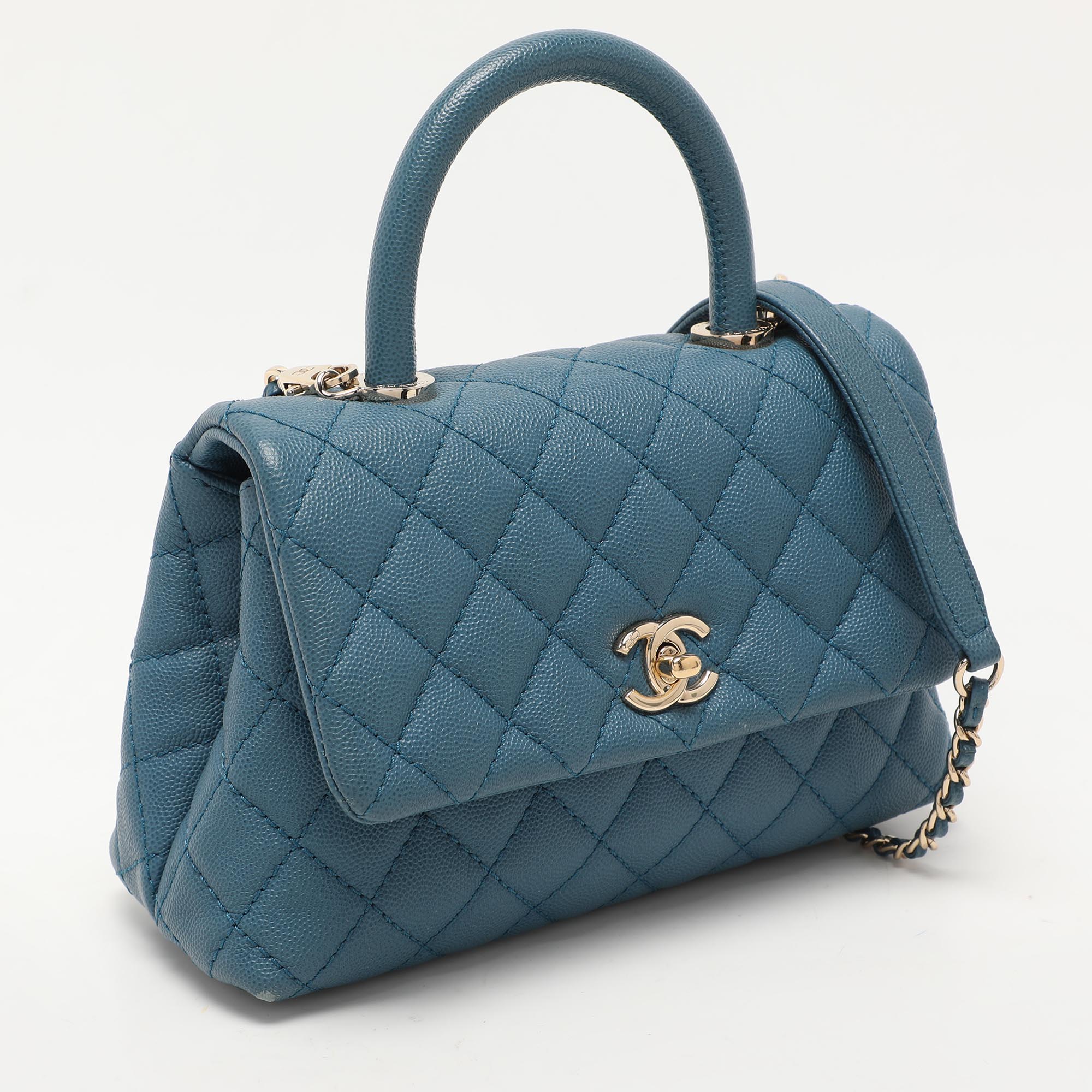 Chanel Blue Quilted Caviar Leather Mini Coco Top Handle Bag