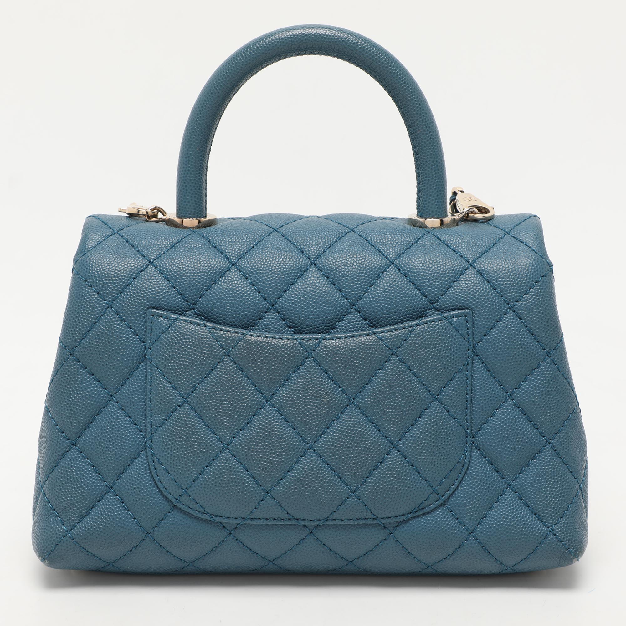 Chanel Blue Quilted Caviar Leather Mini Coco Top Handle Bag