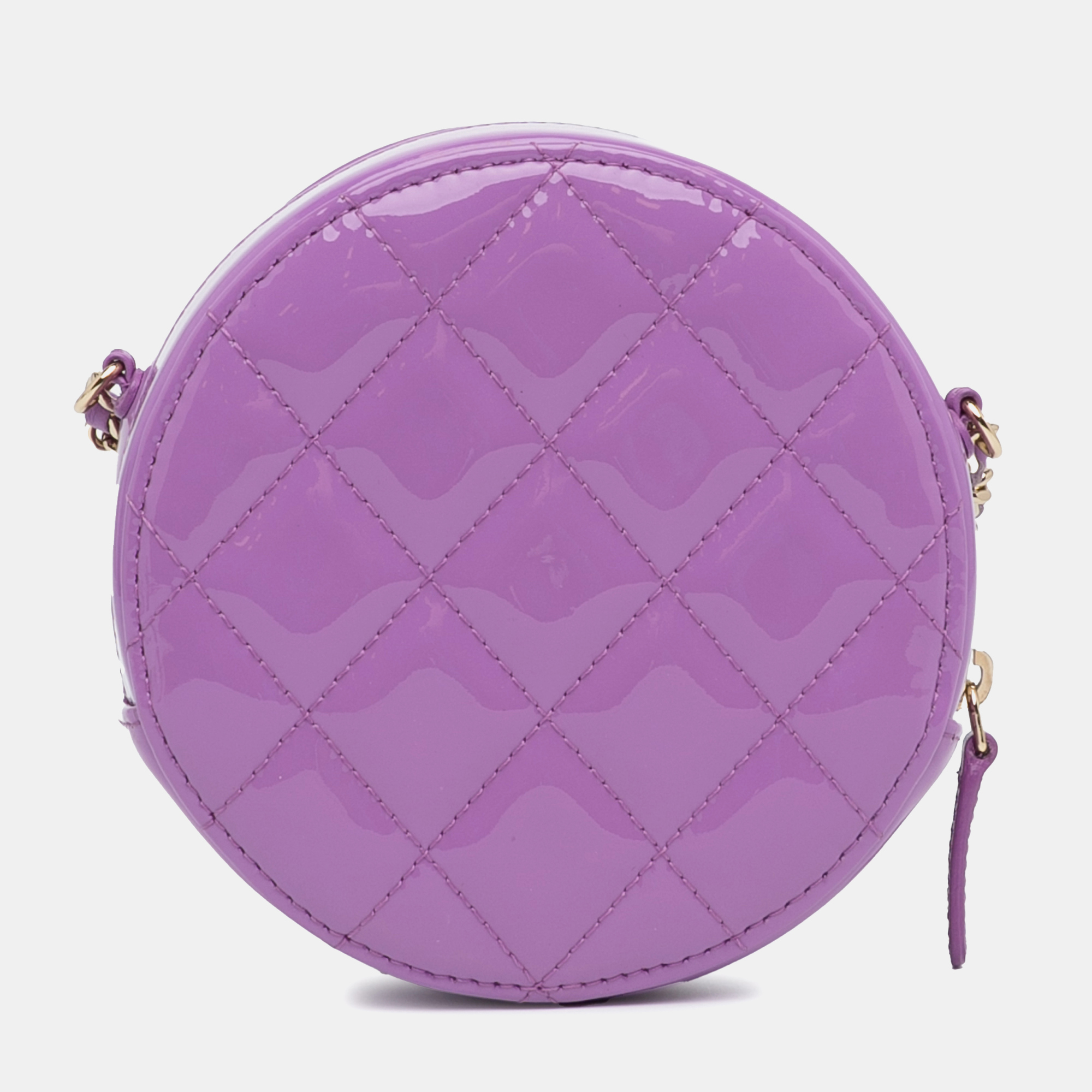 Chanel Purple Patent Leather Chanel CC Quilted Patent Round Clutch With Chain