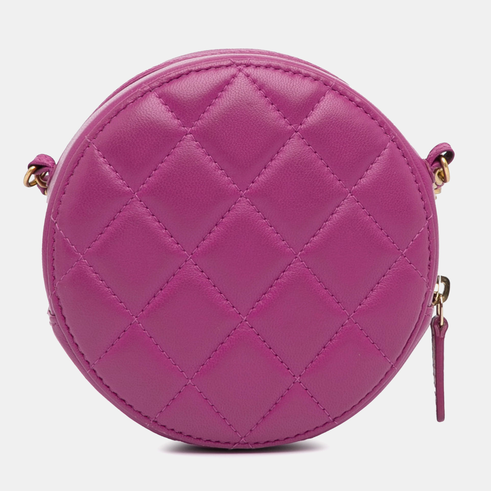 Chanel Purple Leather Chanel CC Quilted Lambskin Pearl Crush Round Clutch With Chain