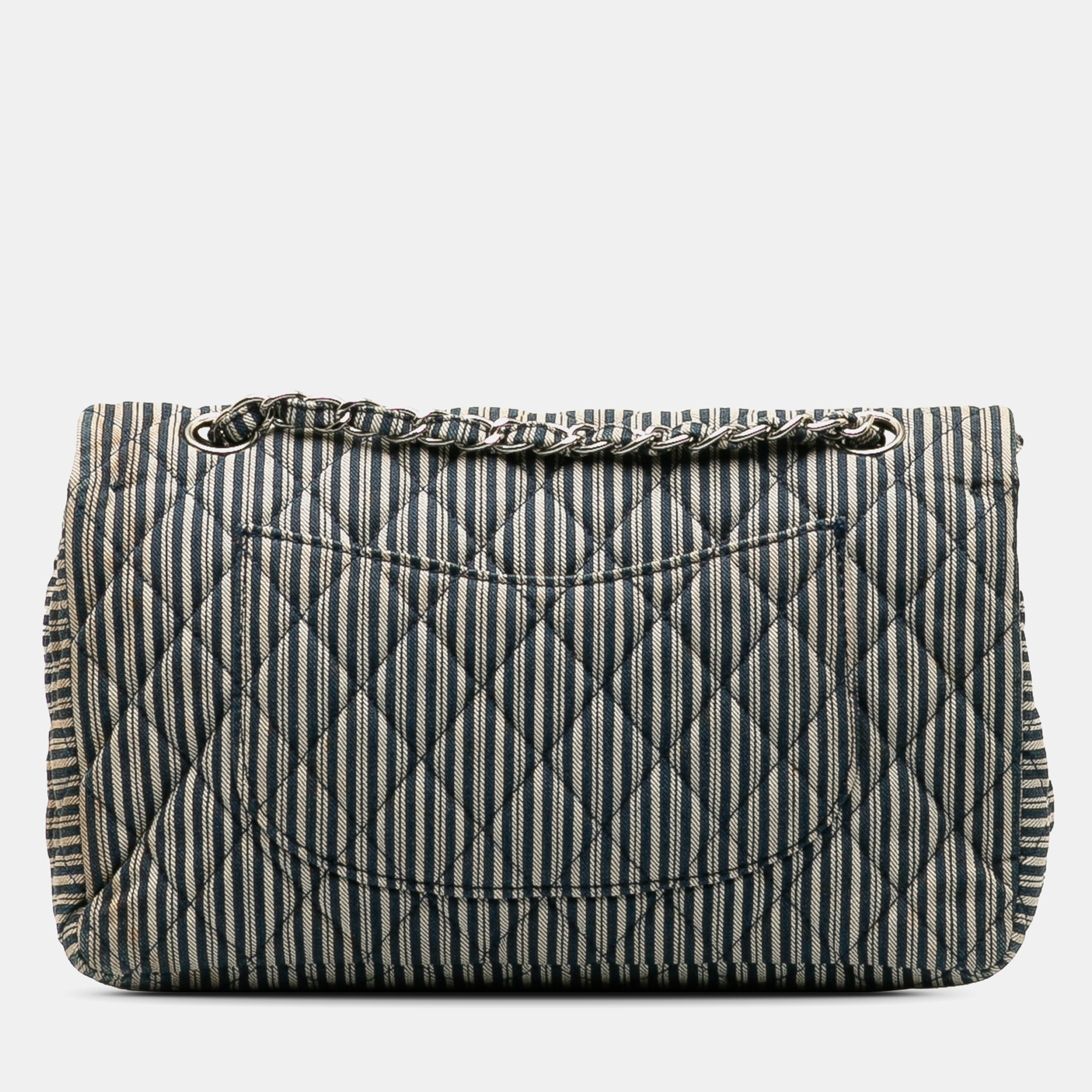 Chanel Blue Cotton And Fabric Chanel Medium Cotton Striped Double Flap