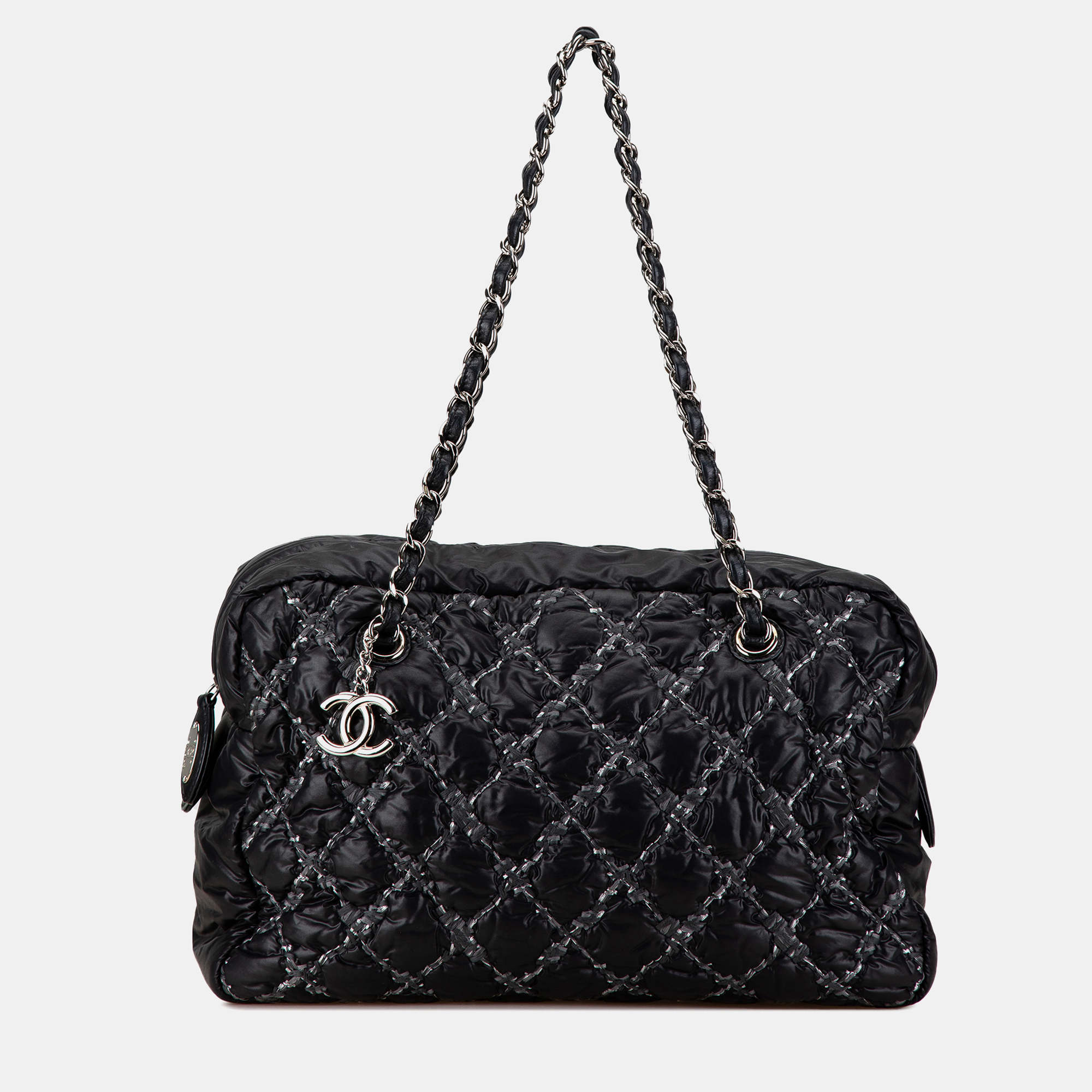 Chanel Black Nylon And Tweed Chanel Nylon Tweed On Stitch Bubble Shoulder Bag