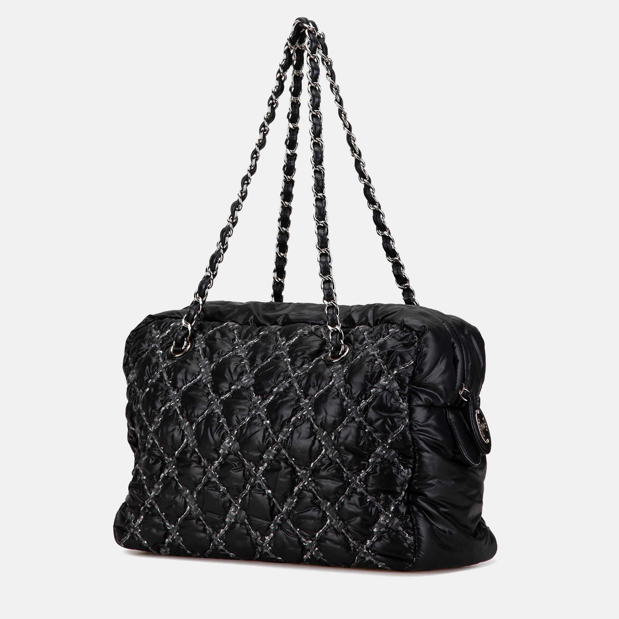 Chanel Black Nylon And Tweed Chanel Nylon Tweed On Stitch Bubble Shoulder Bag