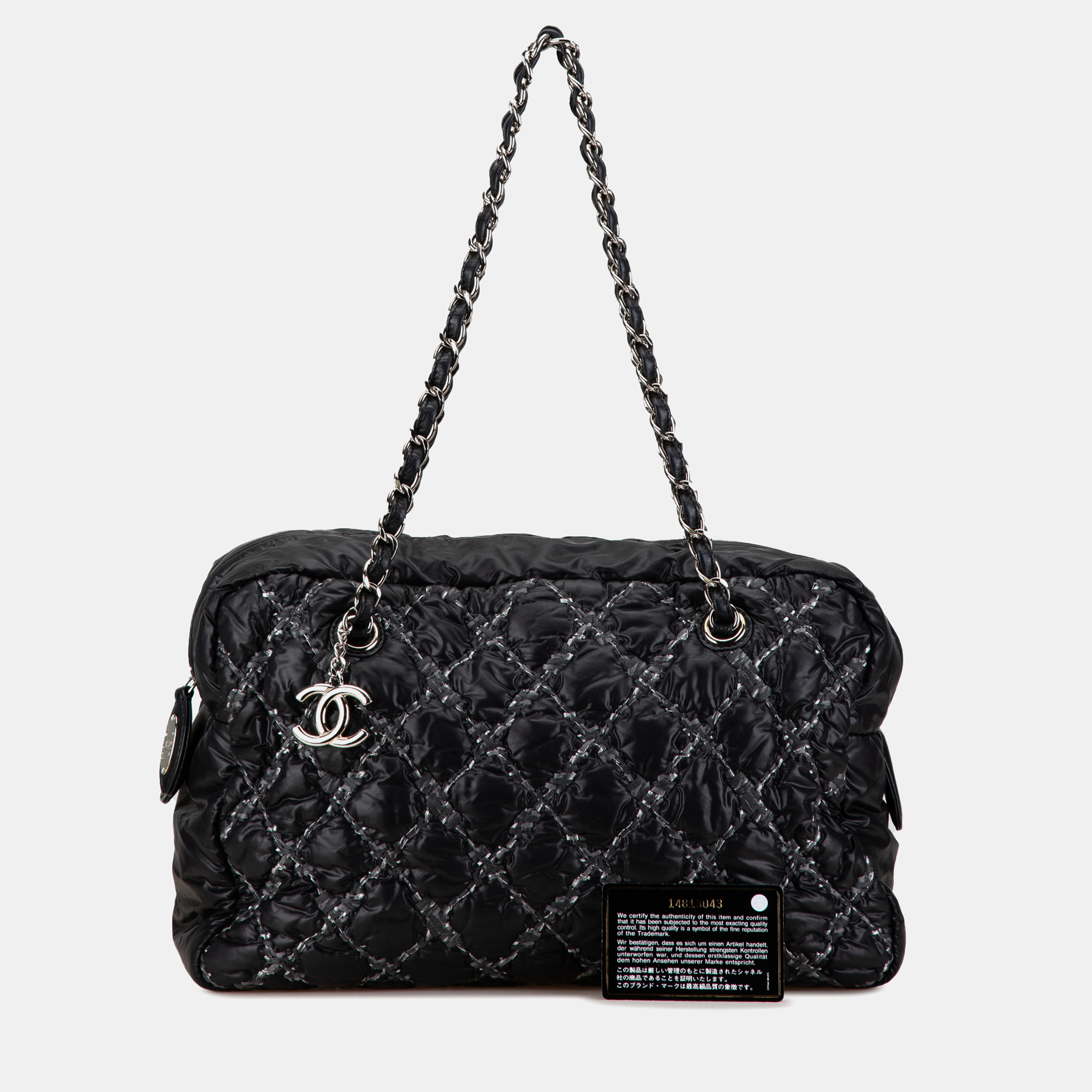 Chanel Black Nylon And Tweed Chanel Nylon Tweed On Stitch Bubble Shoulder Bag